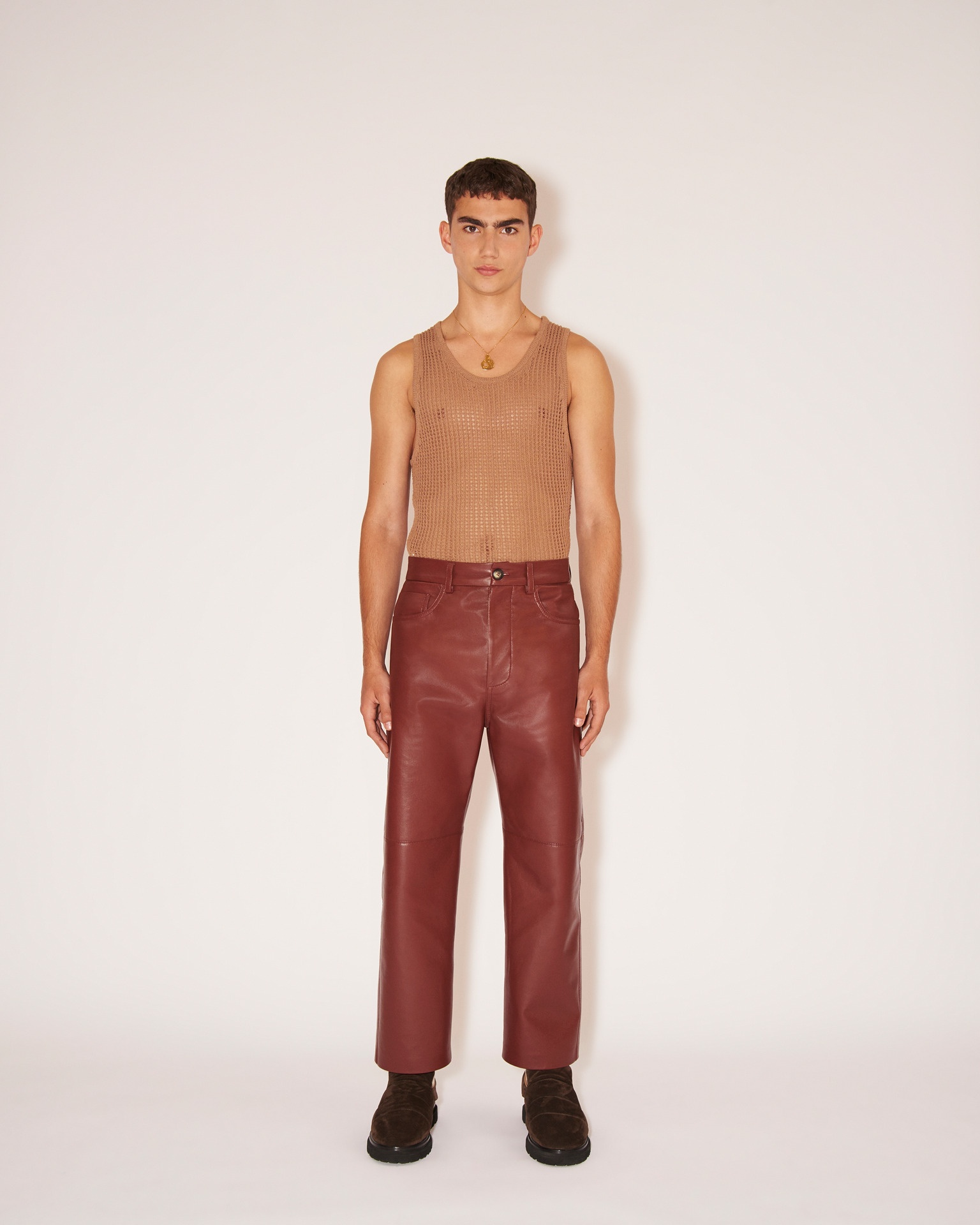 NOR - Regenerated leather relaxed straight-leg pants - Mahogany - 3