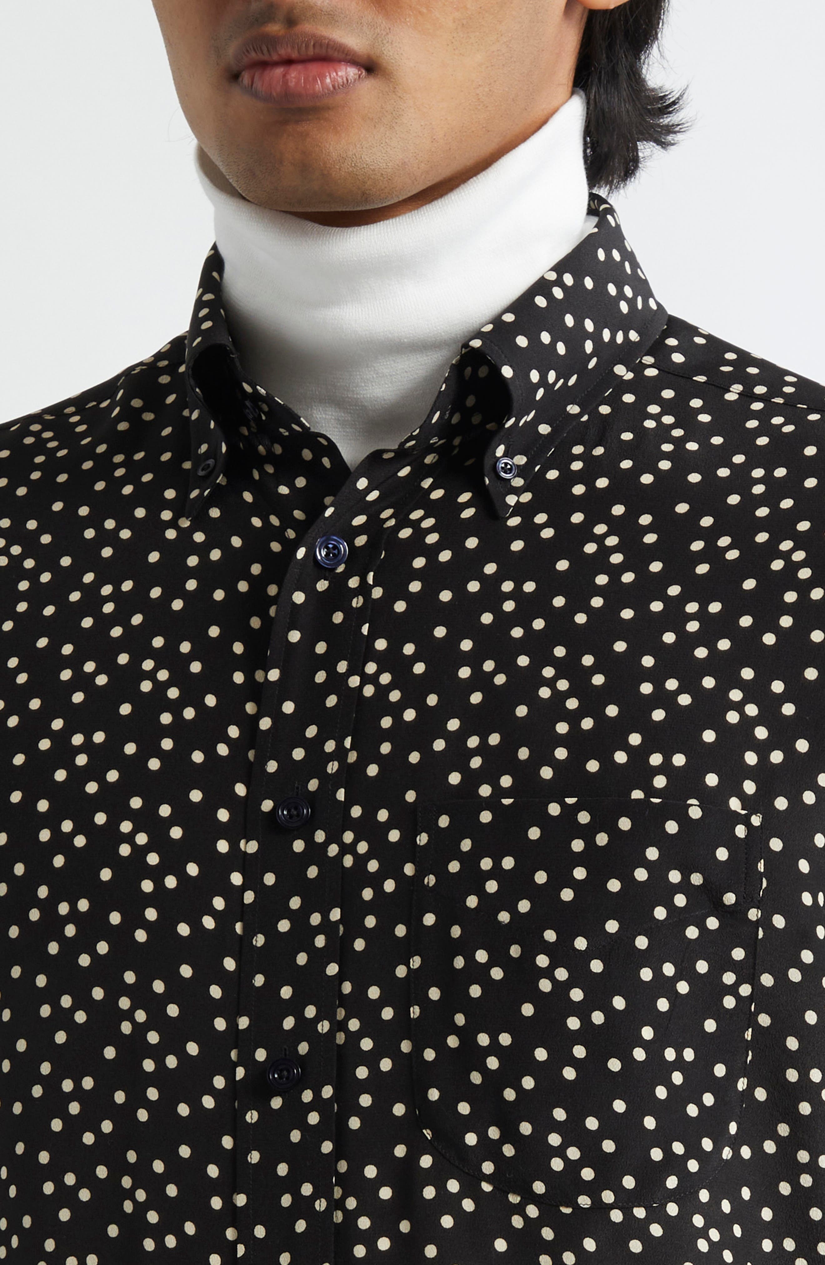 TOM FORD Irregular Polka Dot Silk Crêpe de Chine Shirt in Black/White at Nordstrom - 4
