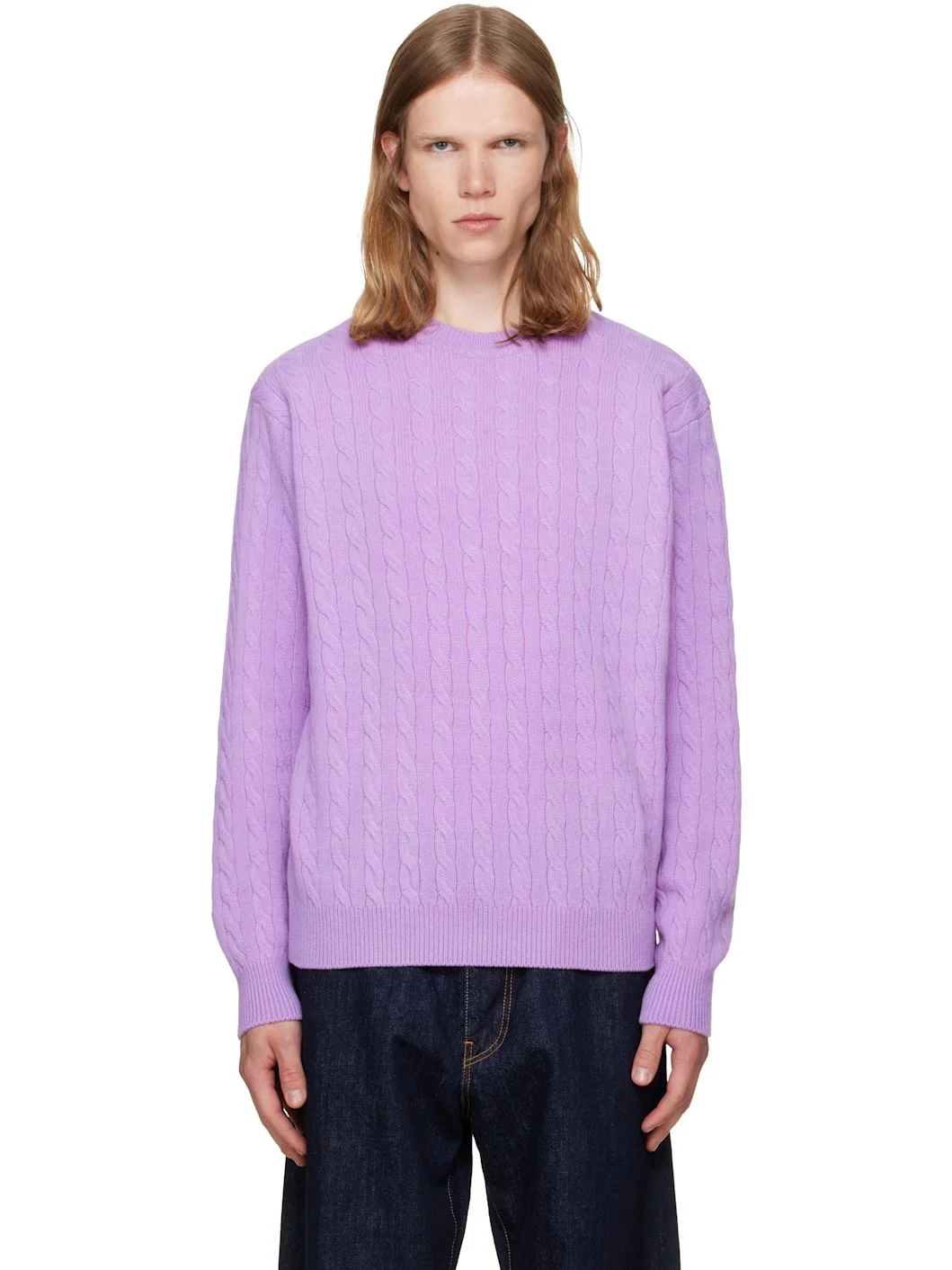 Purple Cable Knit Crewneck Sweater - 1