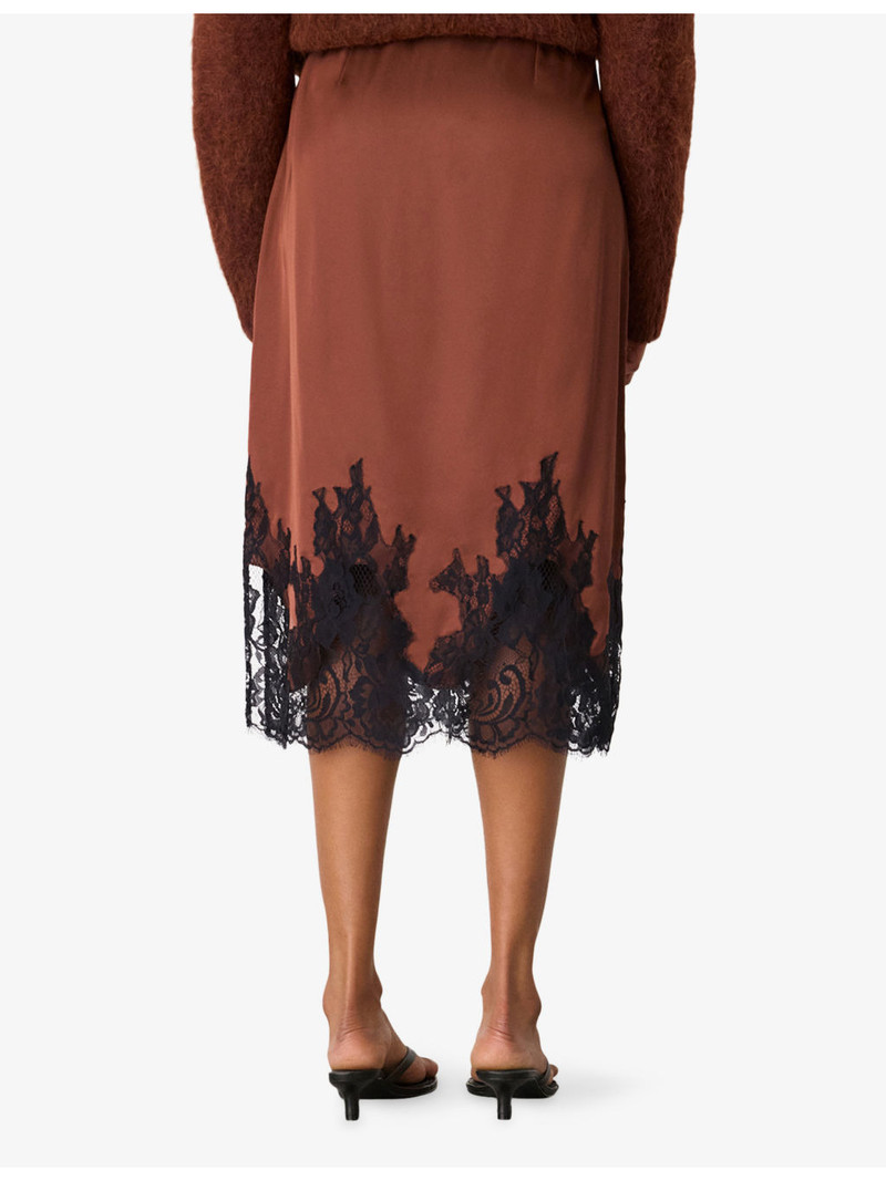 Lace-Hem Satin Midi Skirt 4