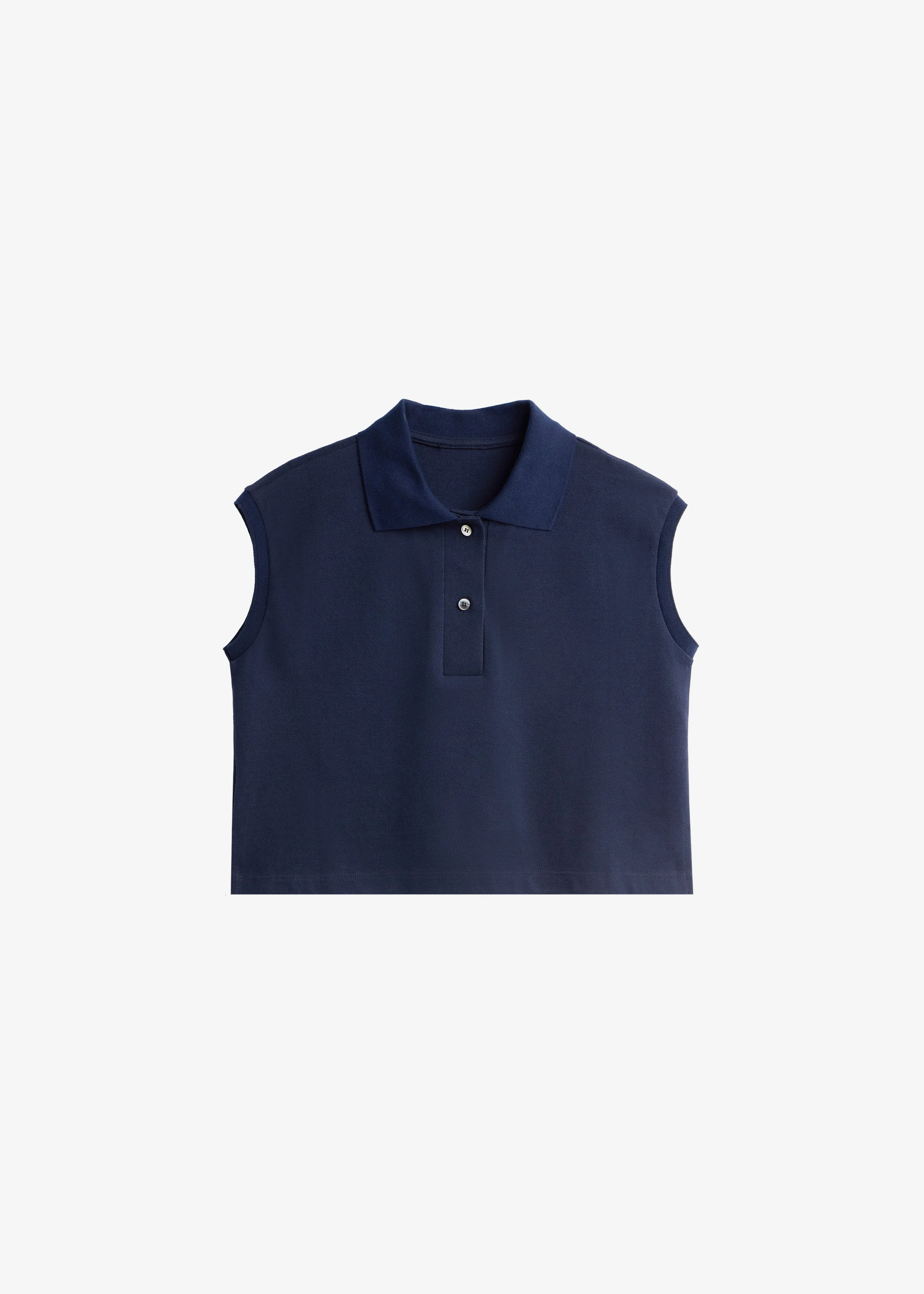 Claira Cropped Sleeveless Polo Top - Dark Navy - 1