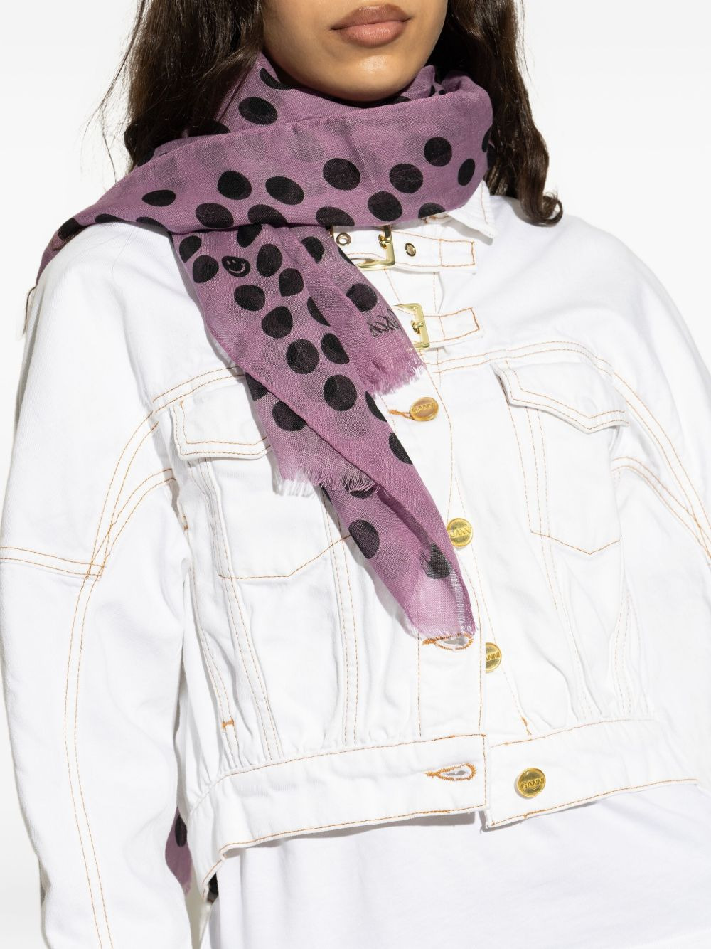 polka-dot frayed-edge scarf - 3