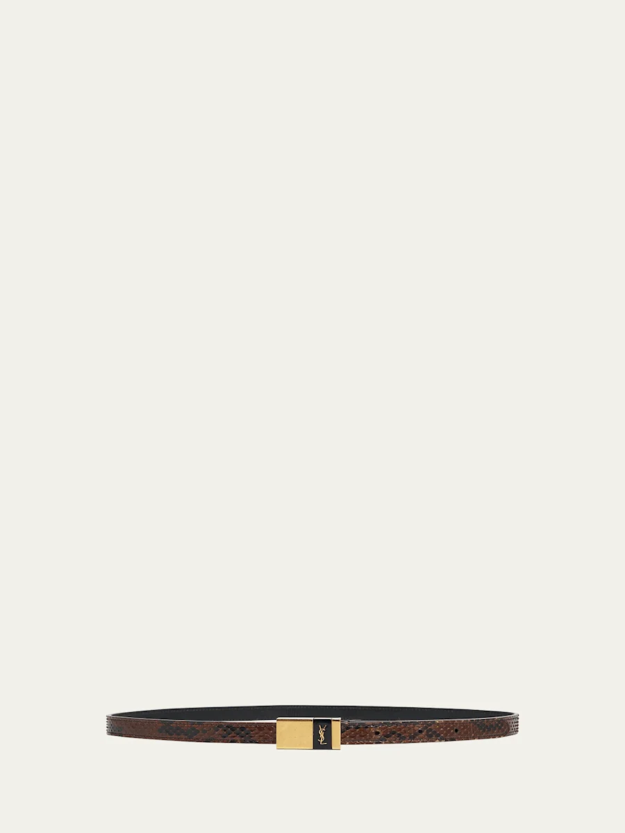 YSL Buckled Python Skinny Belt - 1