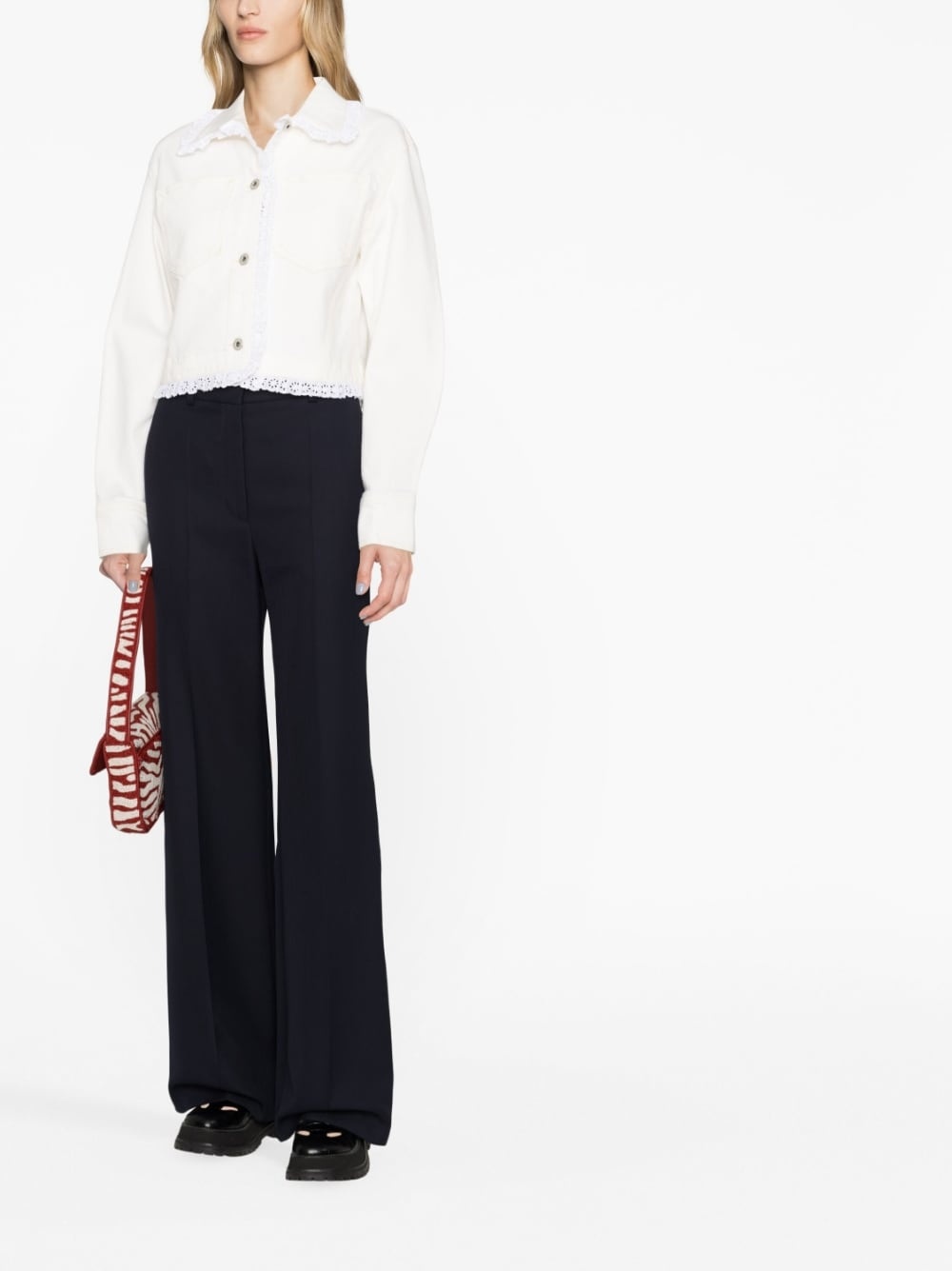 broderie-anglaise cropped denim jacket - 2