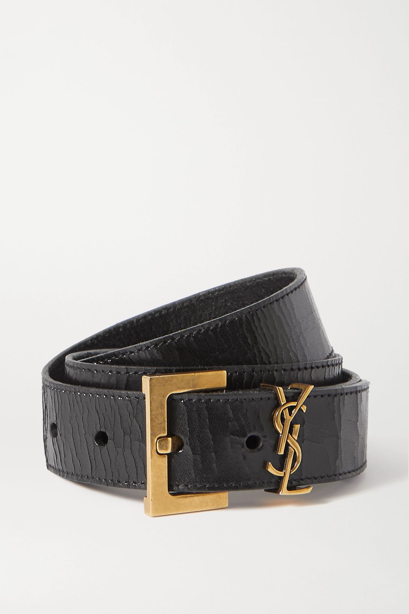 Embellished crinkled glossed-leather belt - 1