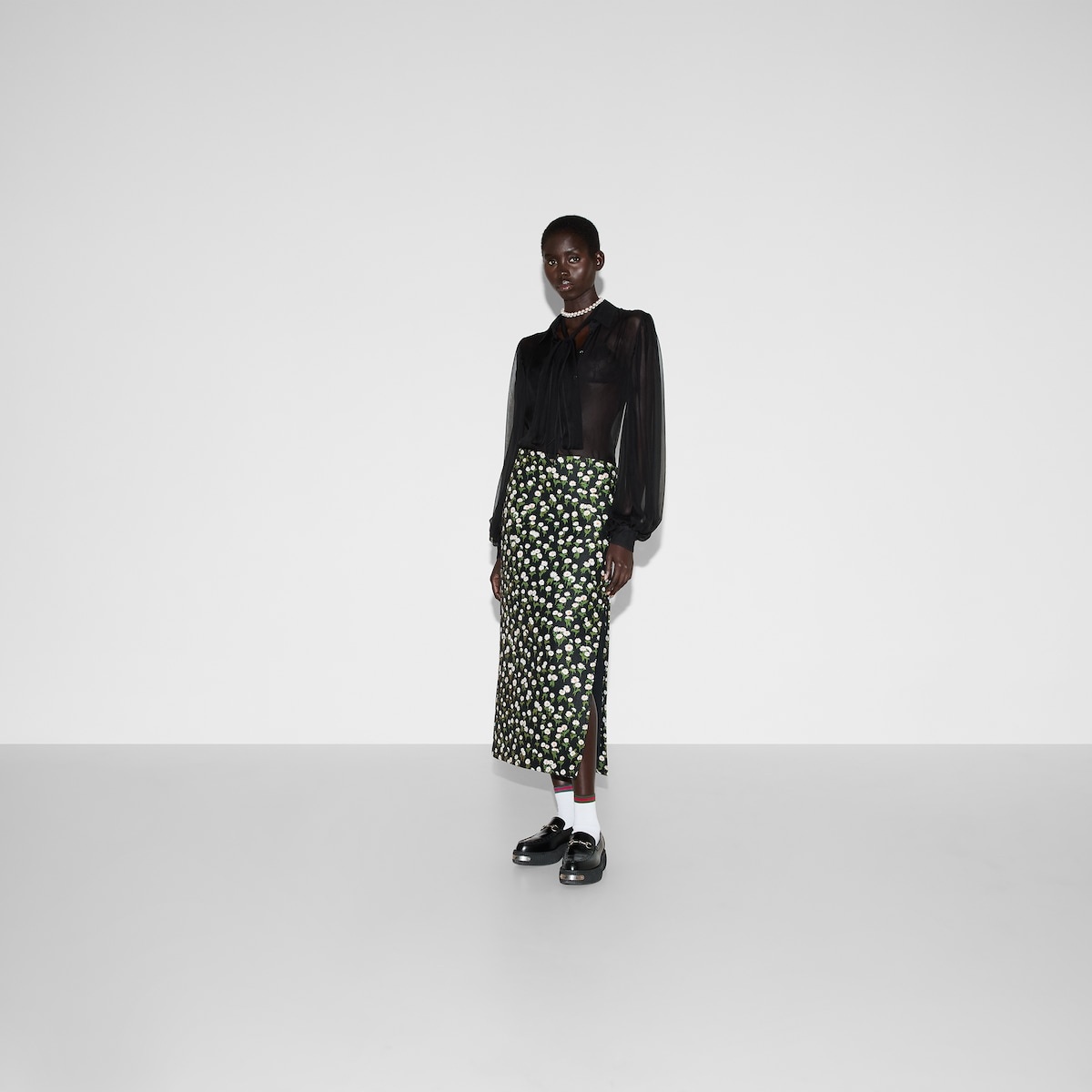 GUCCI Mid-length floral crêpe skirt | REVERSIBLE