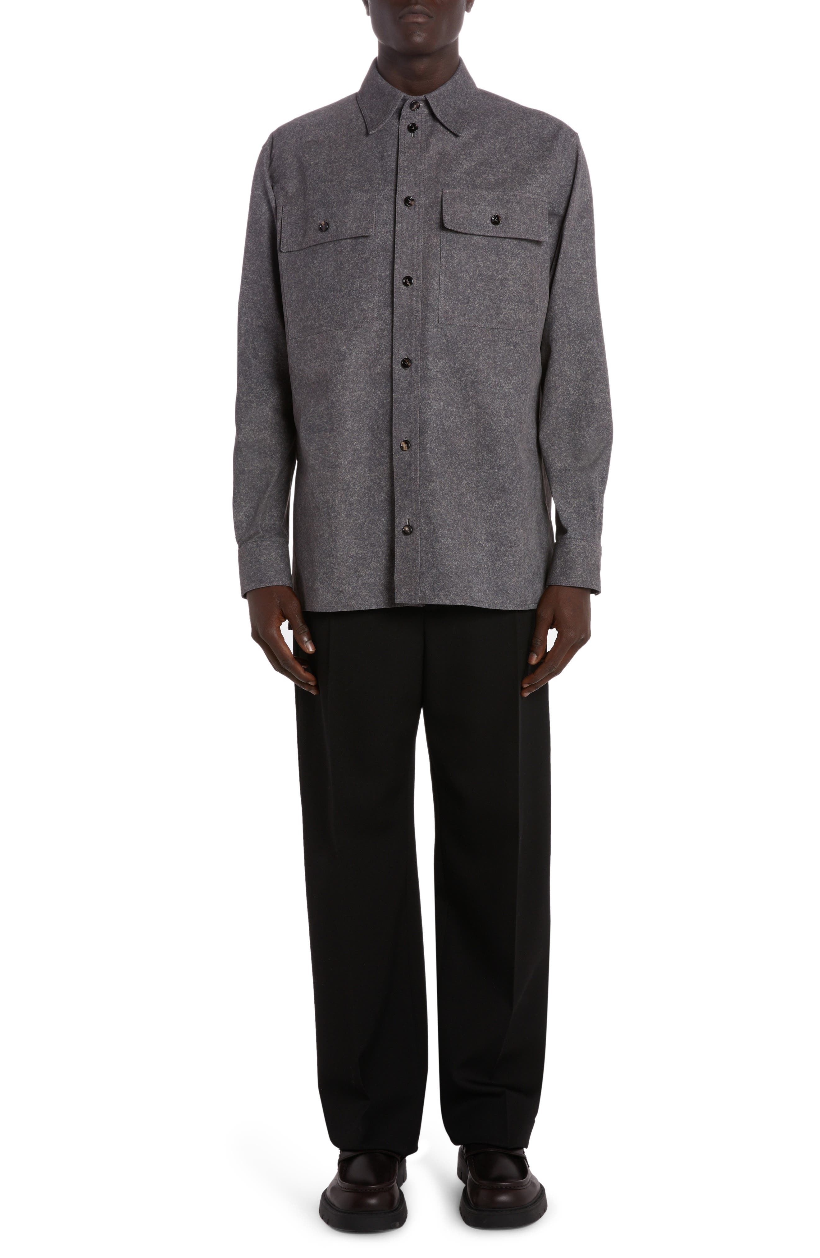 Flannel Print Lambskin Leather Shirt Jacket - 6