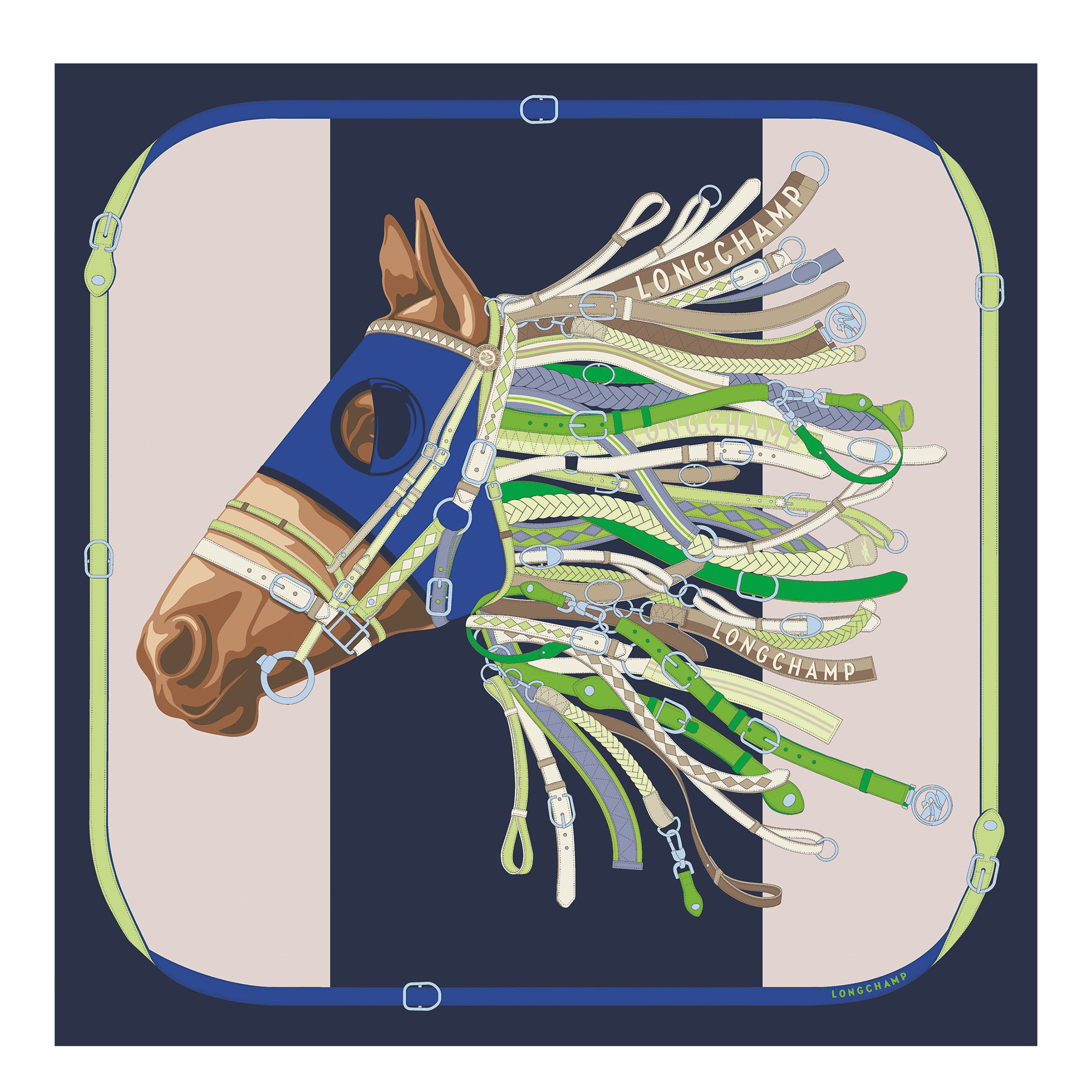 Tête de cheval Silk scarf 90 Navy - OTHER - 1