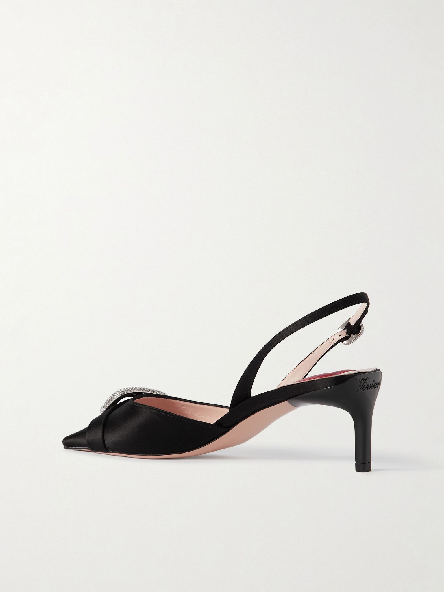 Dorsay 55 crystal-embellished satin slingback pumps Black - 3