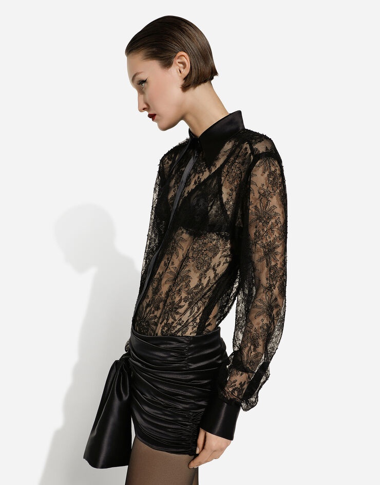 Chantilly lace shirt with satin details - 5