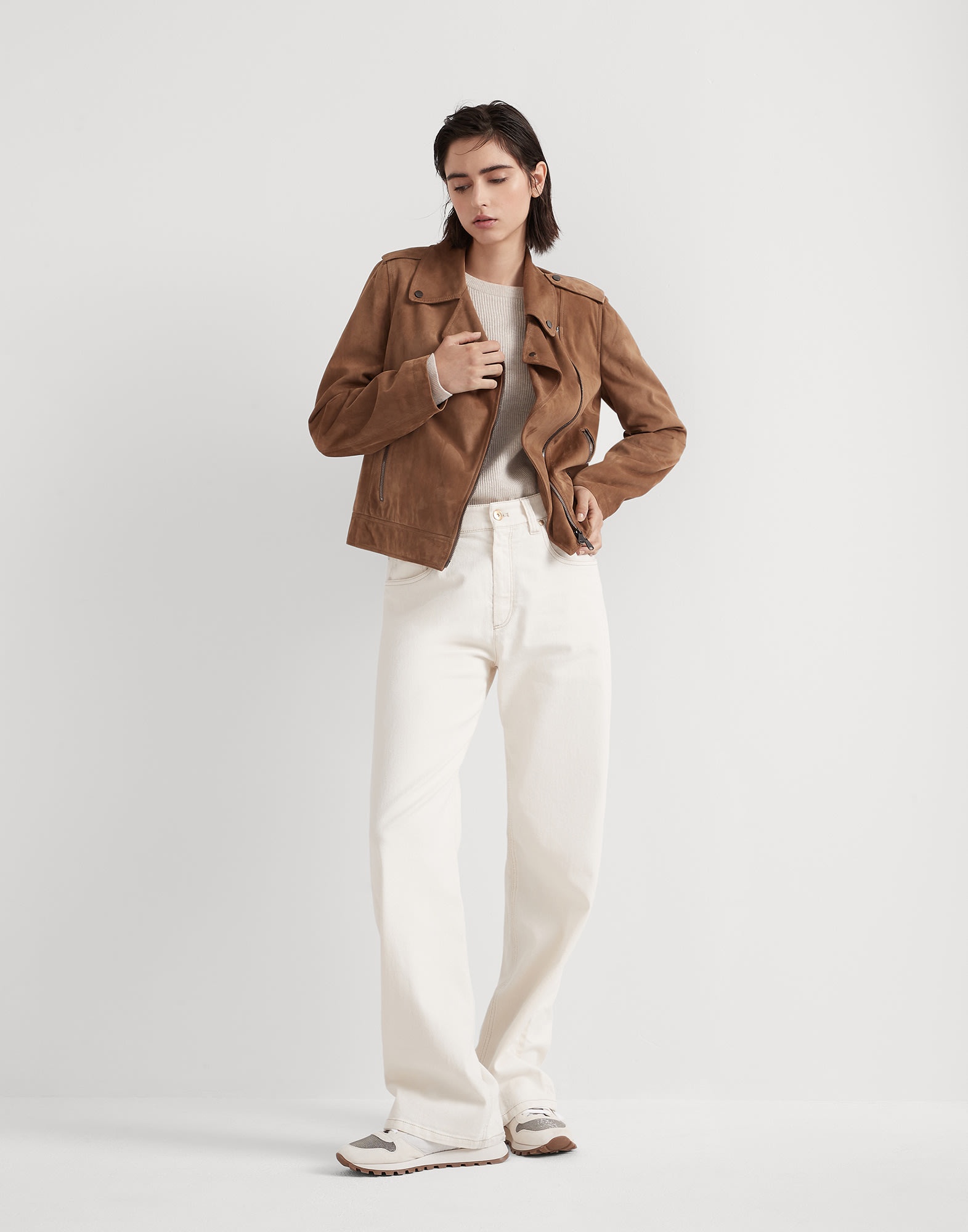 Garment-dyed comfort denim loose trousers with shiny tab - 3