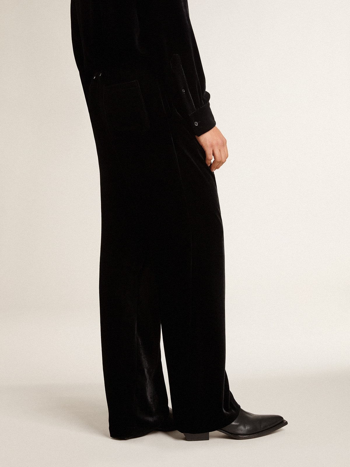 Men's black velvet effect pants - 4