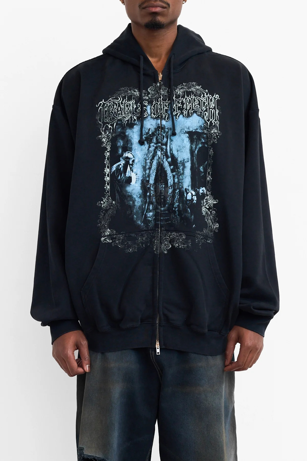 Vetements Cof Butterfly Oversized Zip-Up Hoodie Washed Black - 4