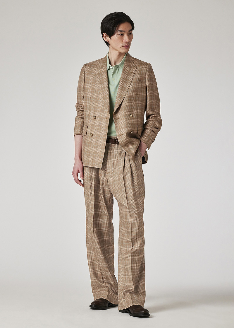 Light Brown Wool-Silk Check Suit 1