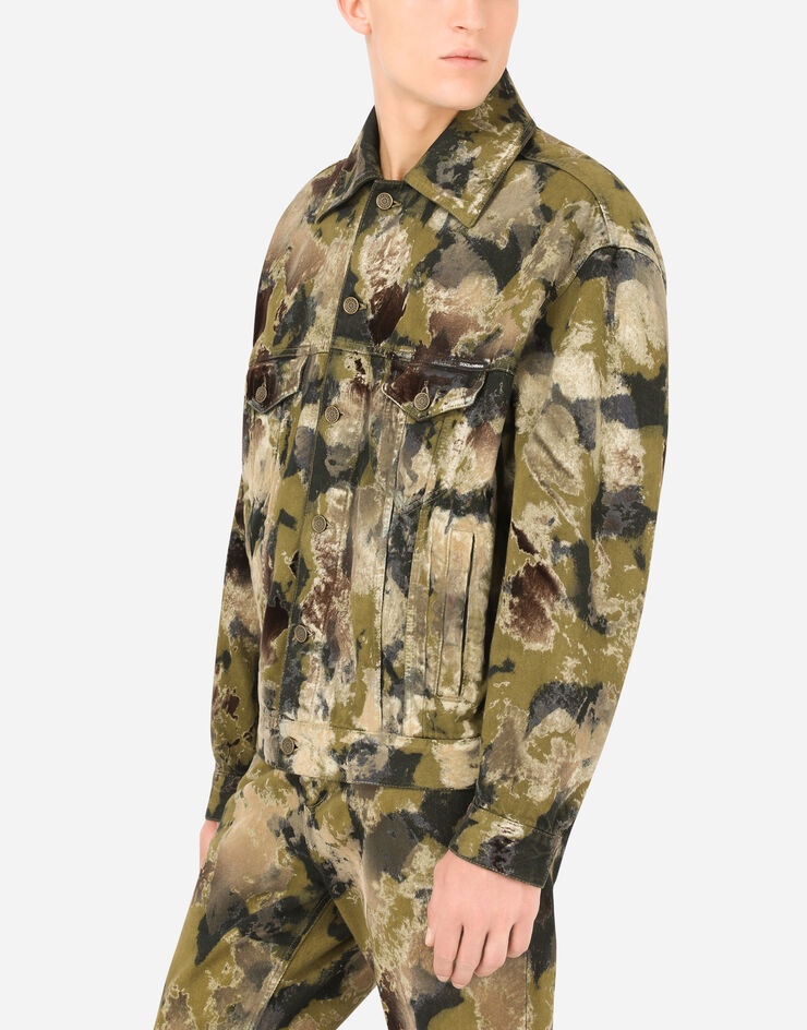 Flocked camouflage-print denim jacket - 4