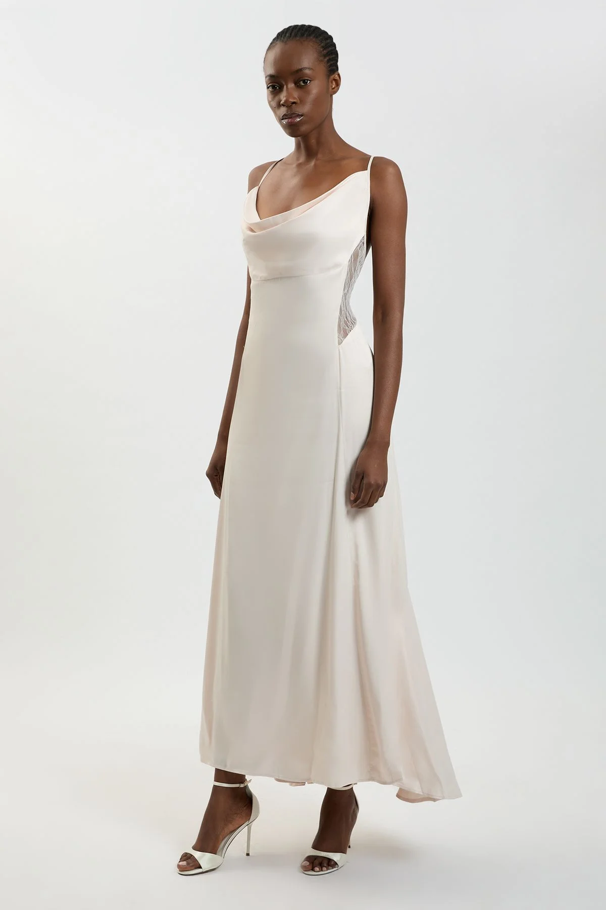 Lace Insert Satin Viscose Bias Cut Maxi Dress - 1