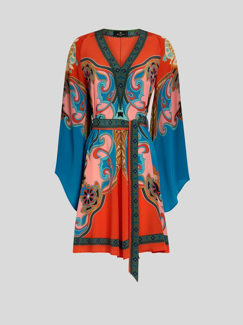 SILK MINI DRESS WITH BELT AND PLACED PRINT 1