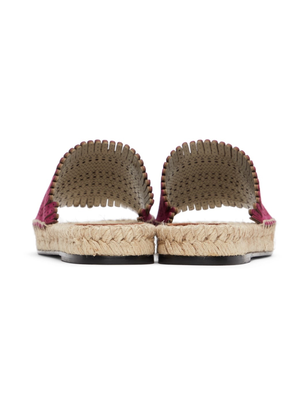 Pink Suede Openwork Flat Sandals - 4