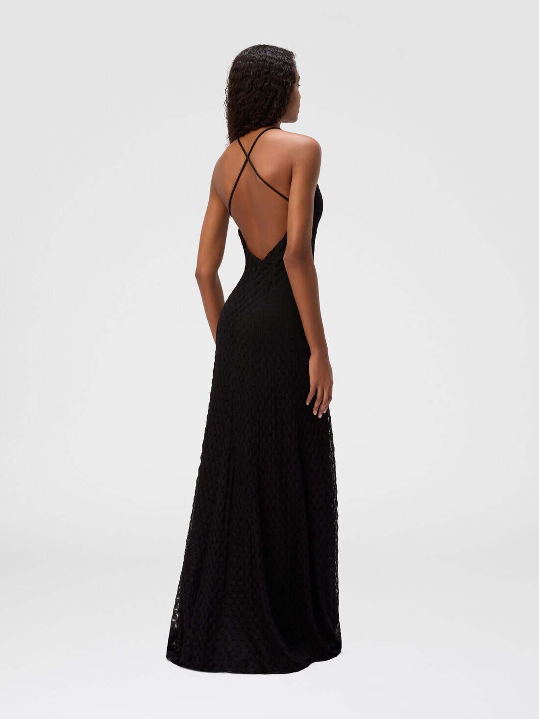 Long viscose dress with V-neck lace - 3