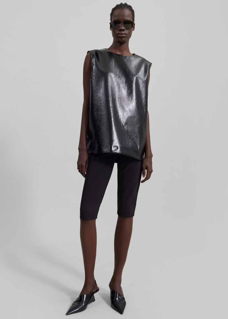 Amaris Crackled Faux Leather Tank Top - Black 7