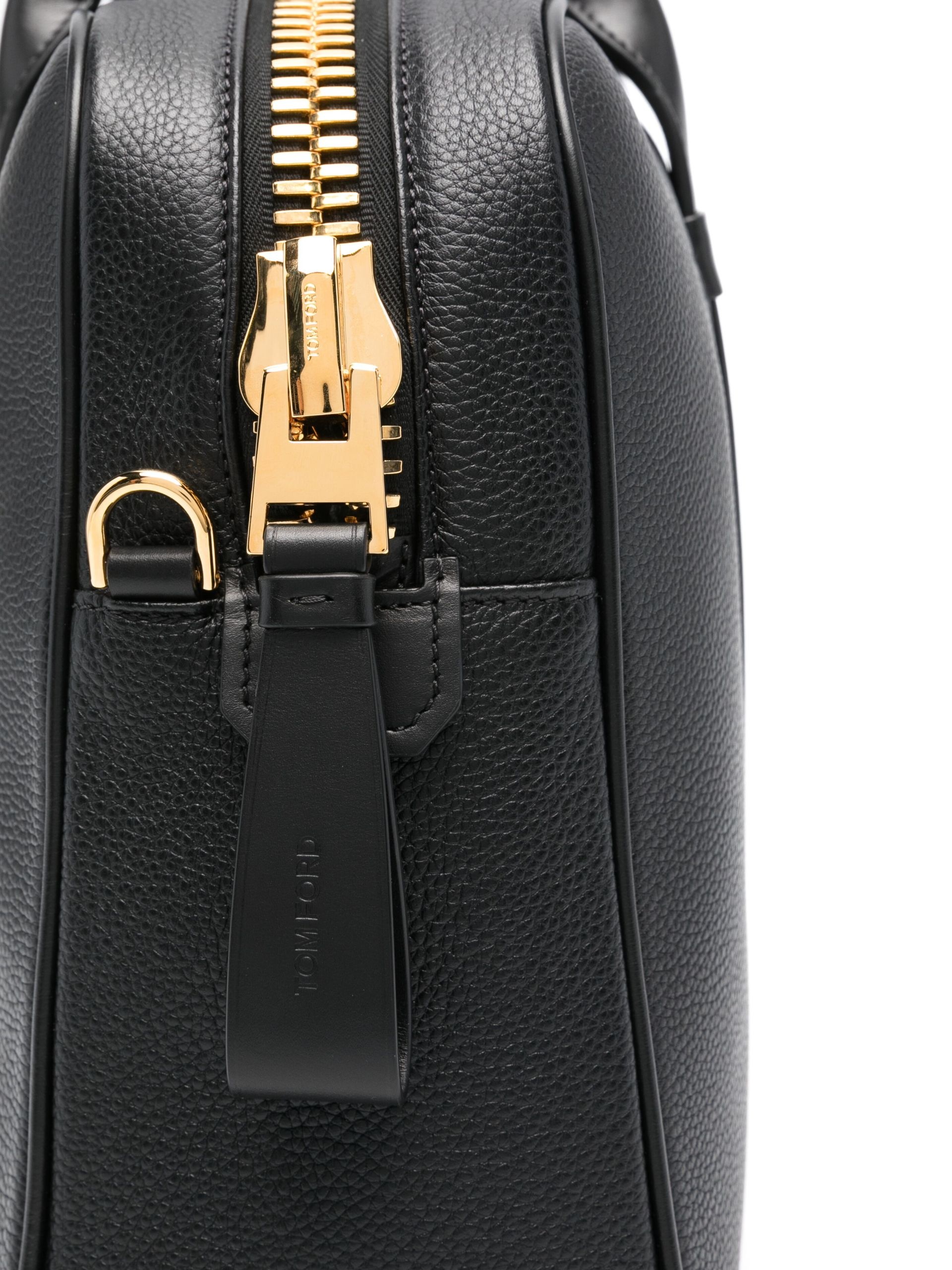 BlackGrained Leather Tote Bag - 3