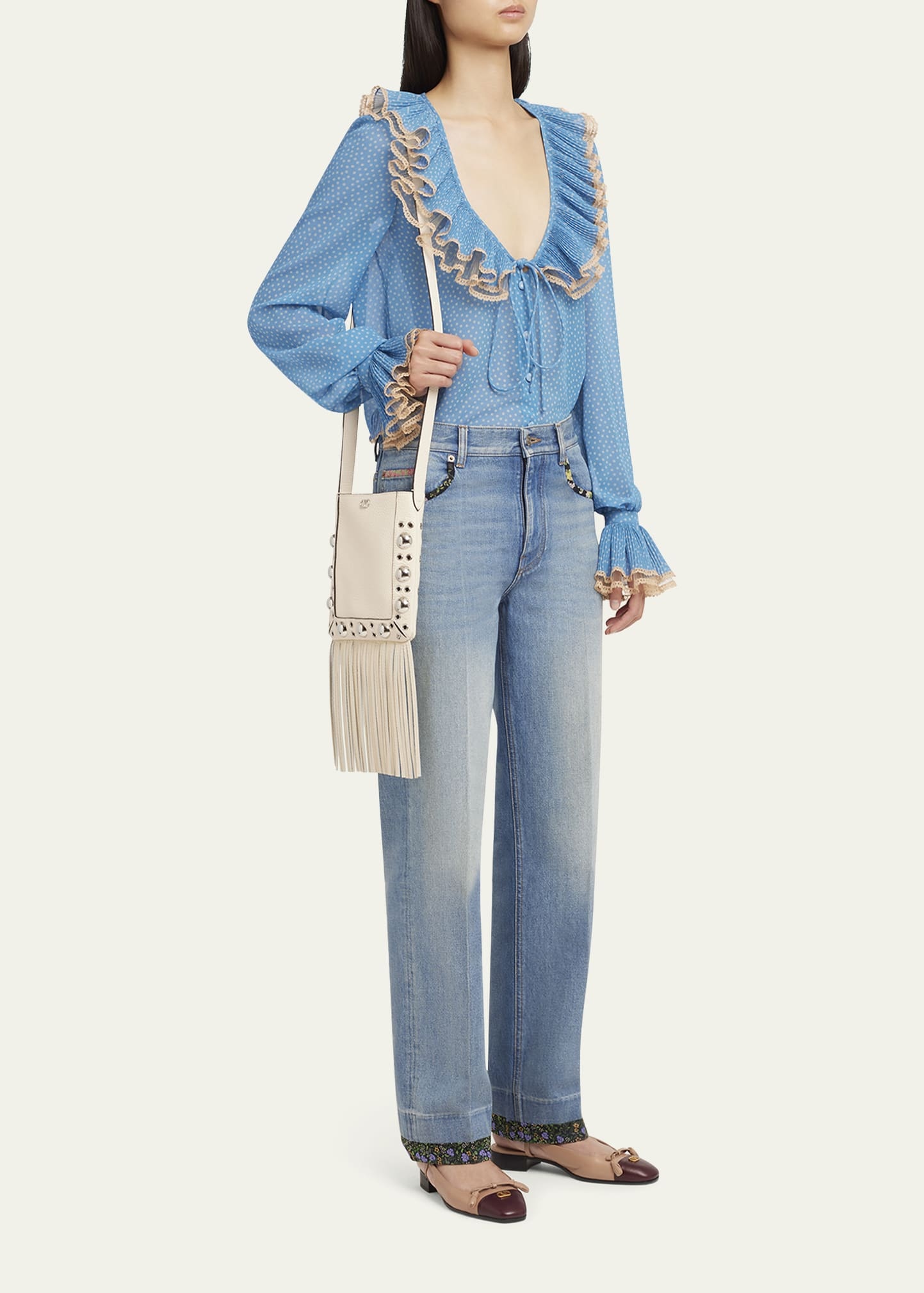 Nellcote Small Fringe Studded Leather Crossbody Bag - 5