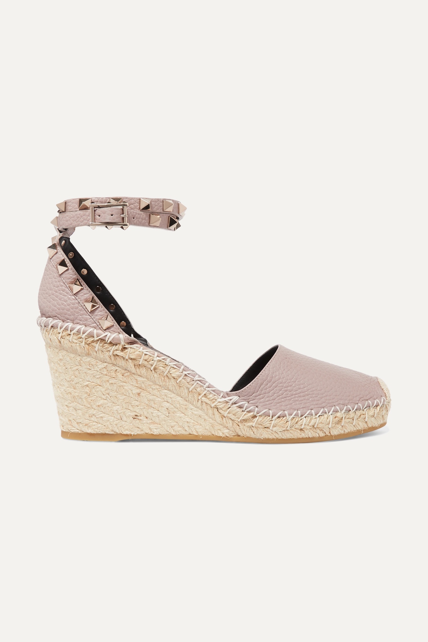 Valentino Garavani Rockstud Double 85 textured-leather wedge espadrilles - 1