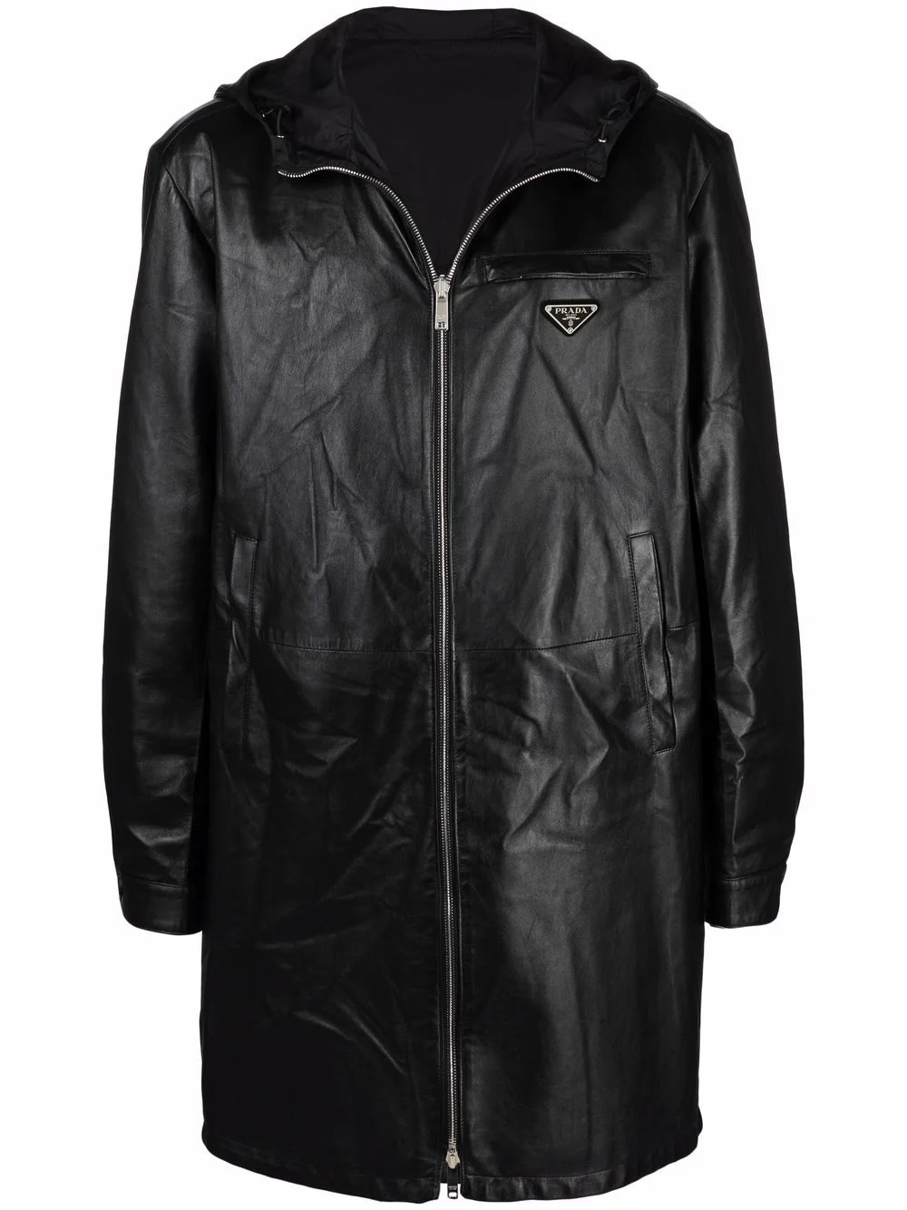 zip-fastening leather coat - 1
