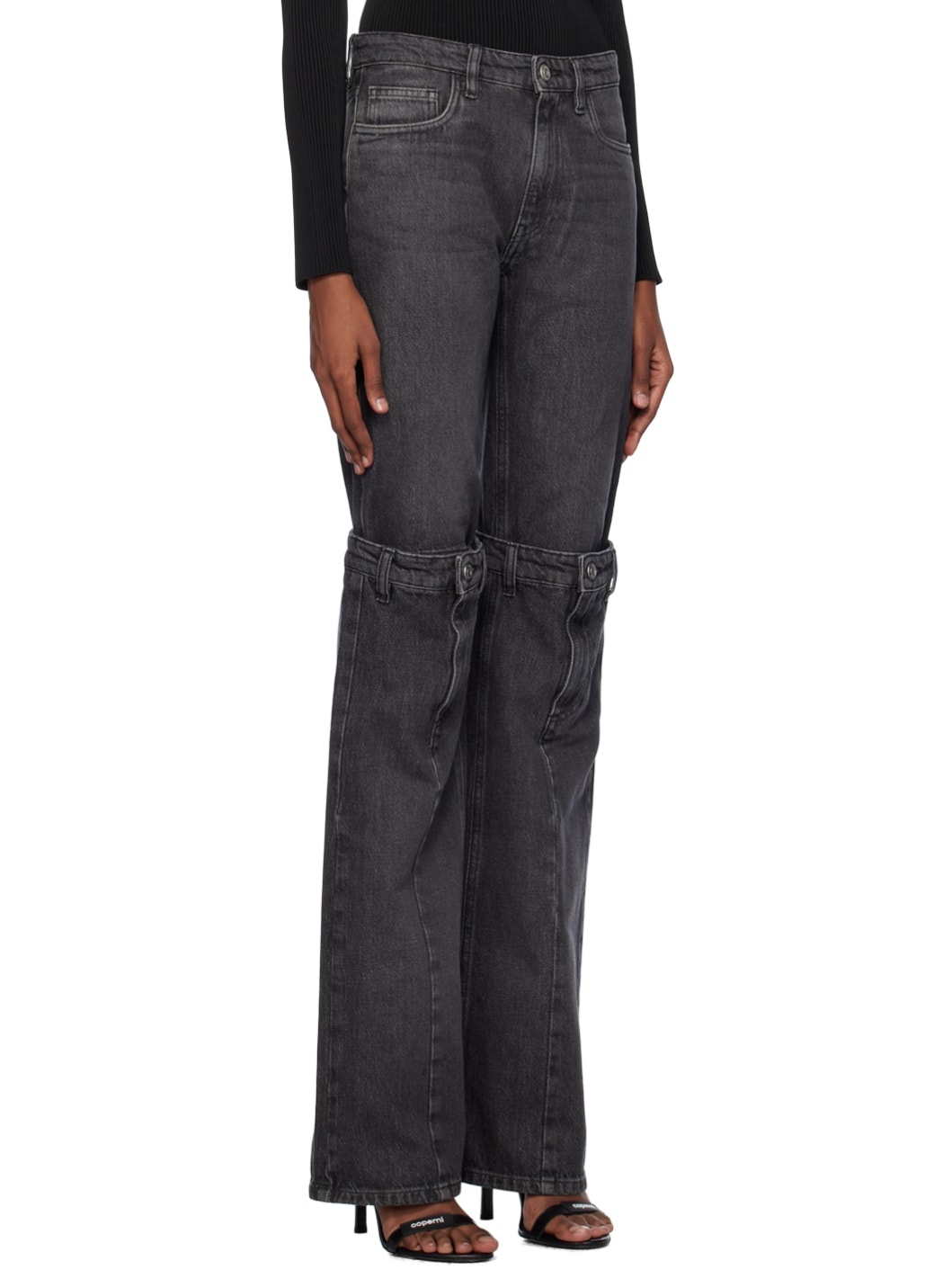 Black Open Knee Jeans - 2