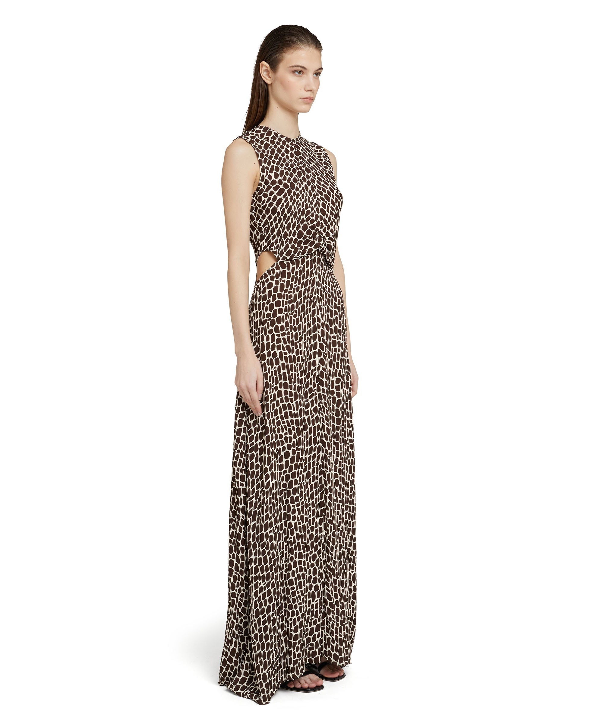 Fluid viscose ong dress with "optical giraffe" print - 4