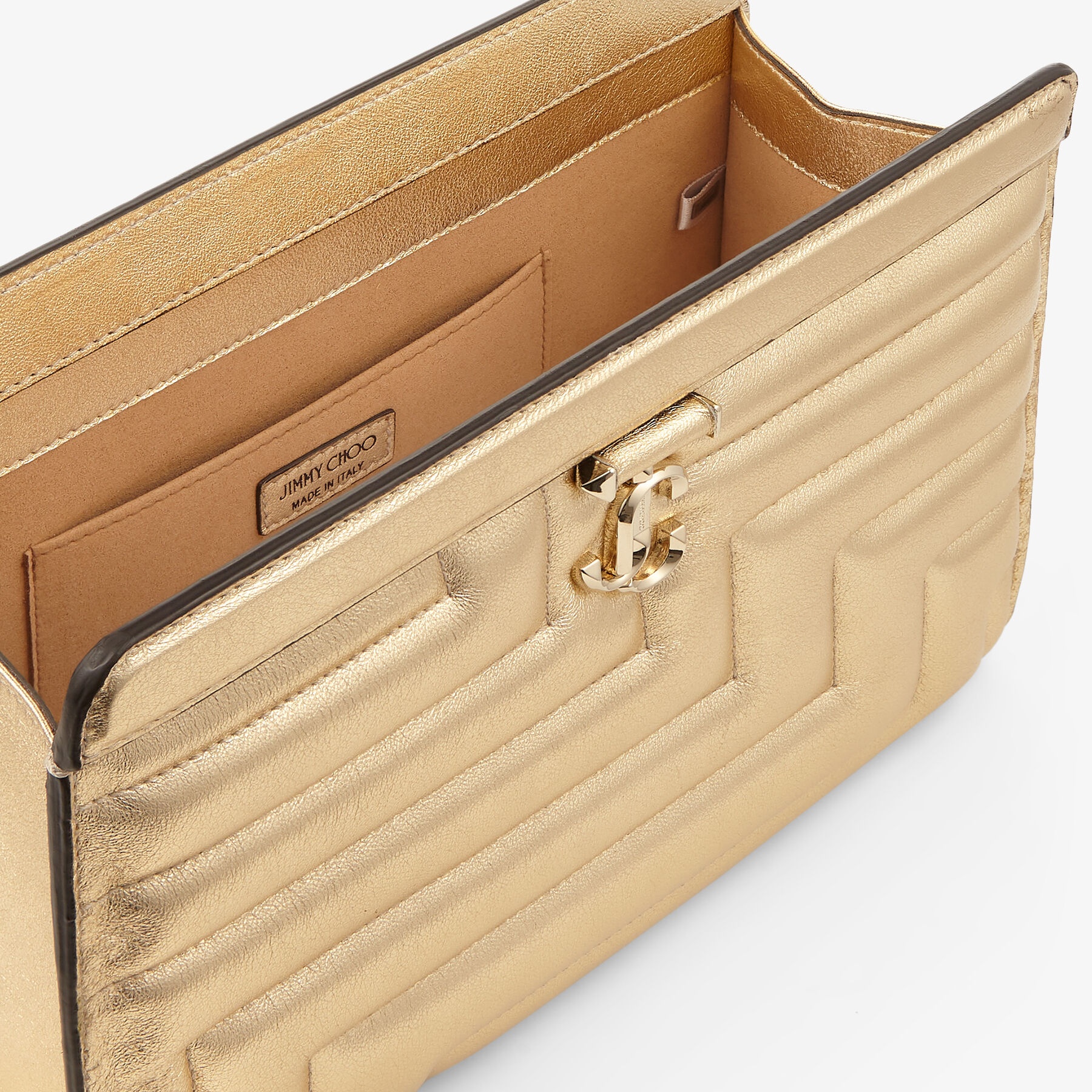 Varenne Avenue Pouch
Gold Quilted Metallic Nappa Leather Pouch Bag with Light Gold JC Emblem - 5