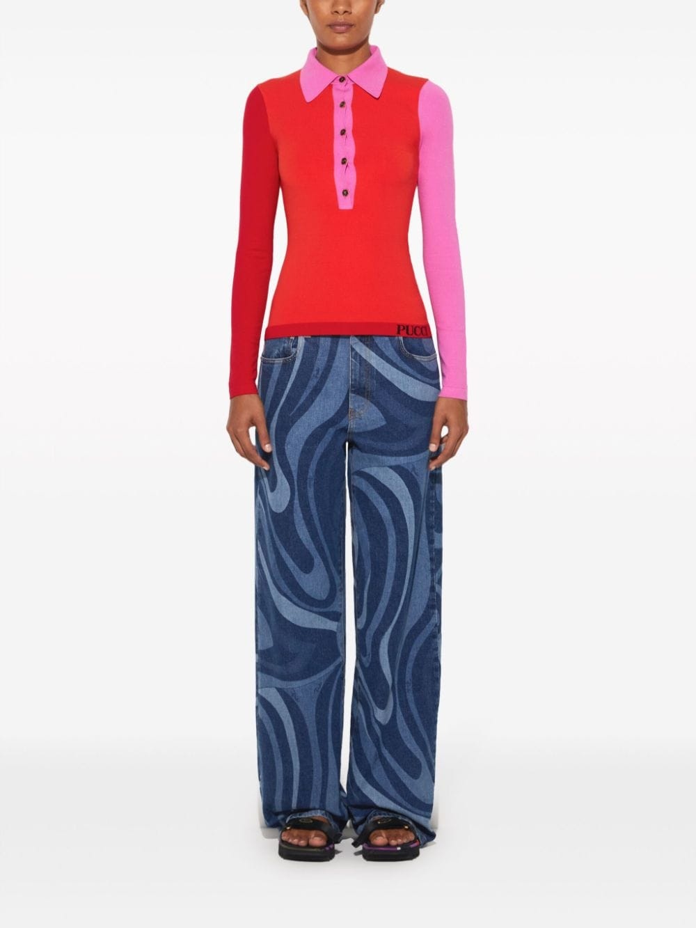 colour-block knitted polo shirt - 2
