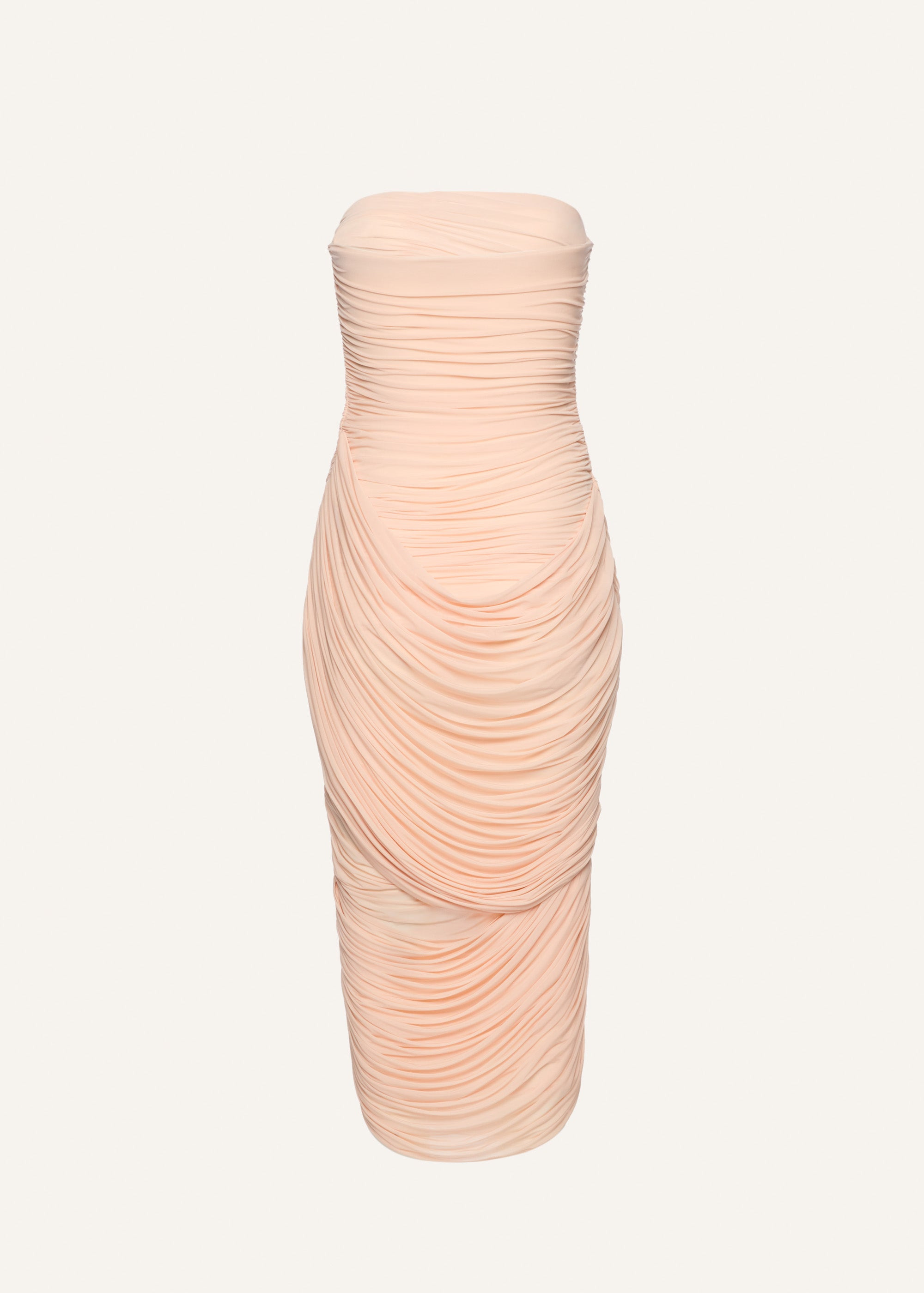 Strapless draped midi dress in blush - 2