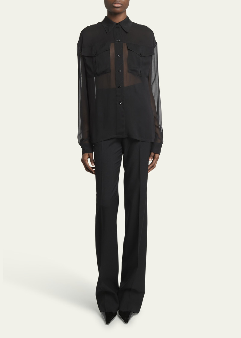 SAINT LAURENT Silk Chiffon Collared Shirt outlook