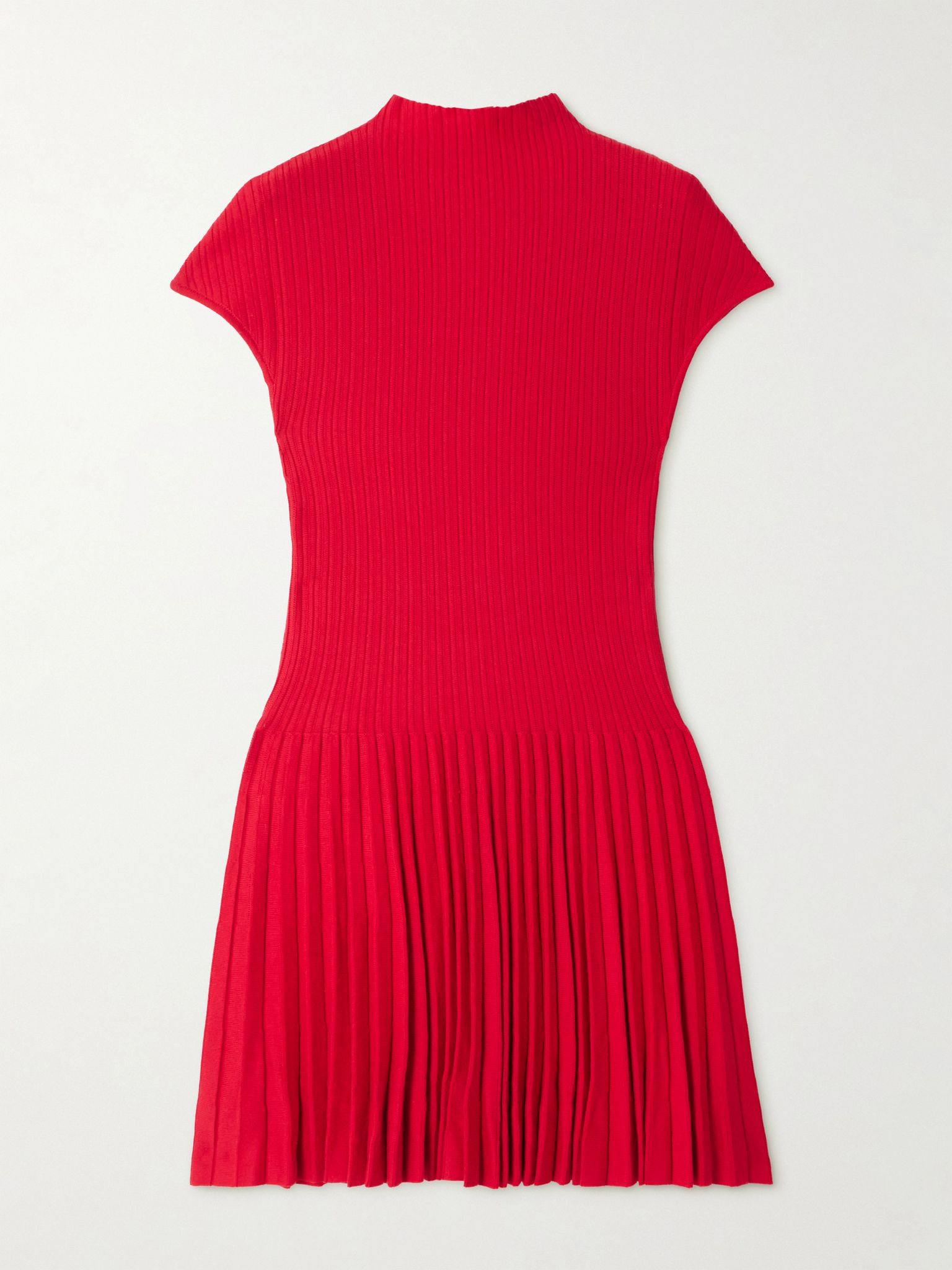 Pleated ribbed cotton mini dress Red - 1