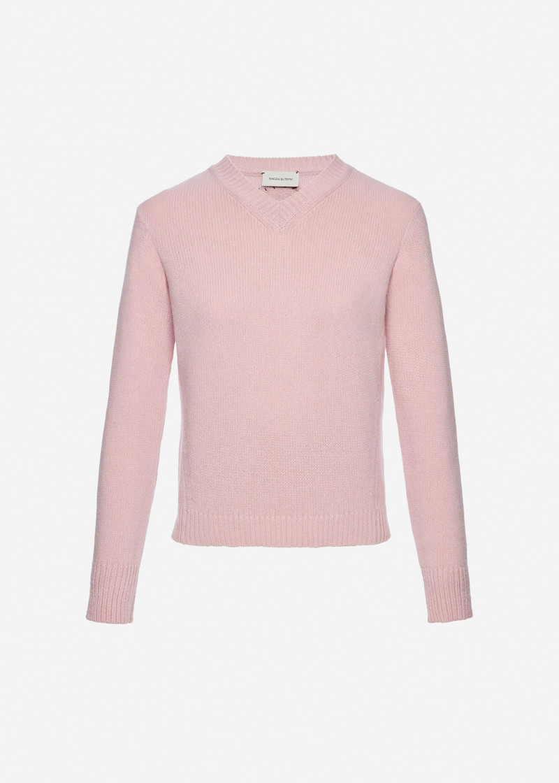 Cashmere V-neck sweater in light pink 1