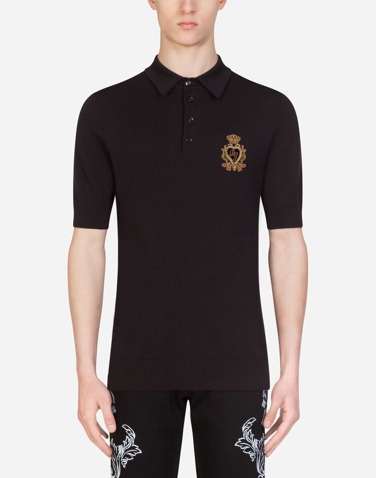 Polo shirt in silk and cotton with patch - 1