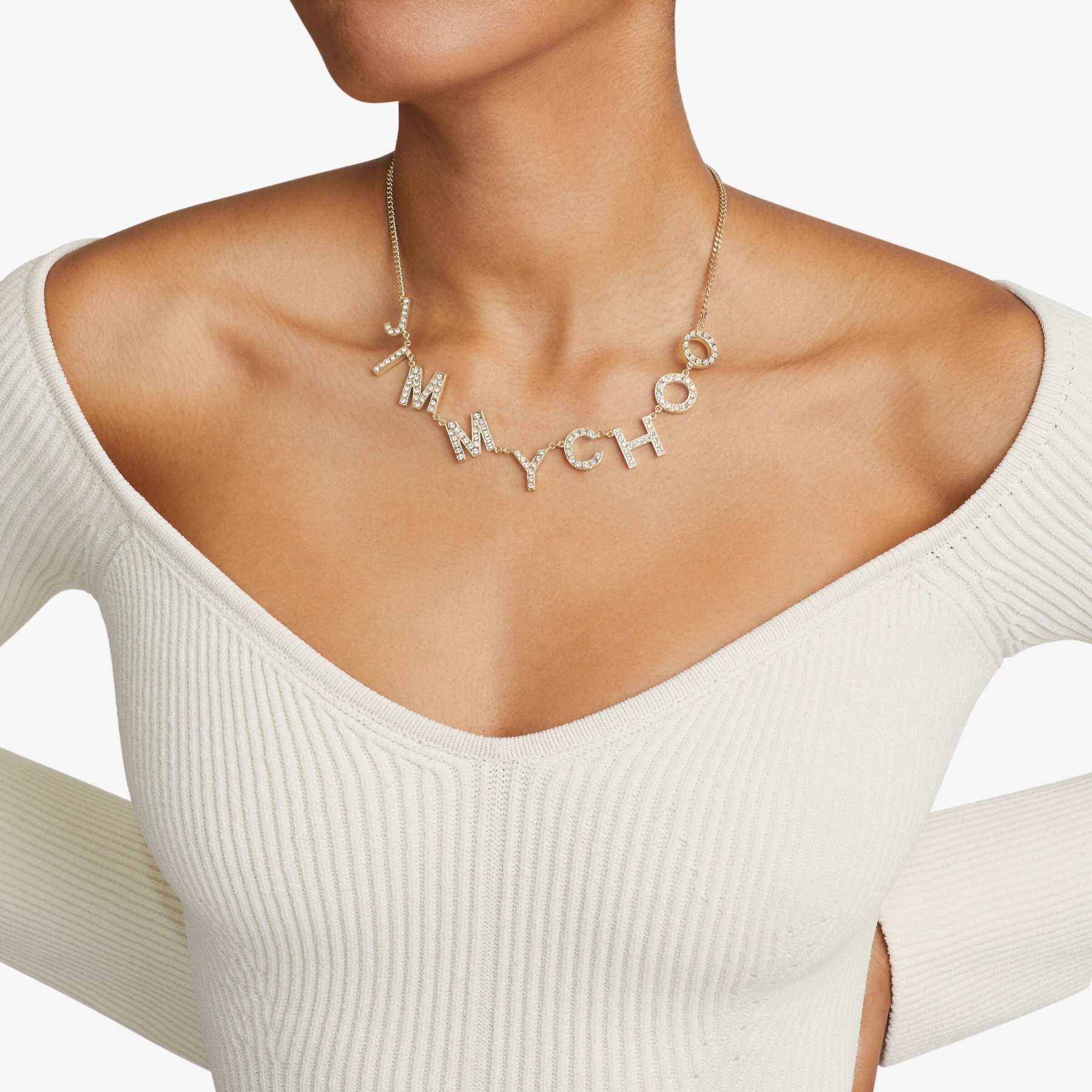 Jimmy Choo Necklace
Gold-Finish Metal Jimmy Choo Chain Necklace with Crystals - 2