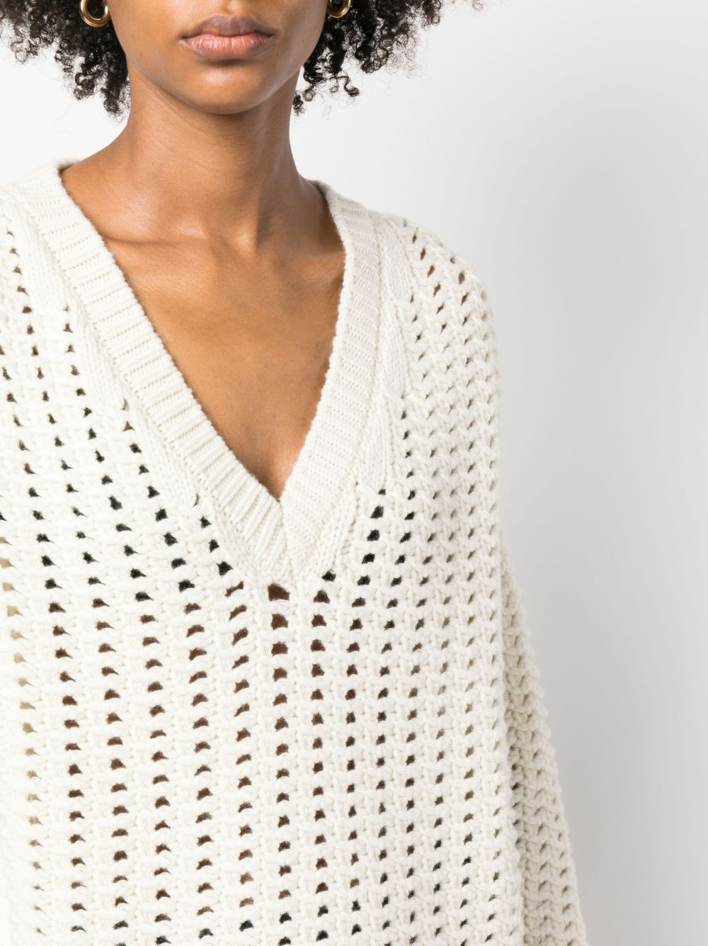 open-knit V-neck jumper - 5
