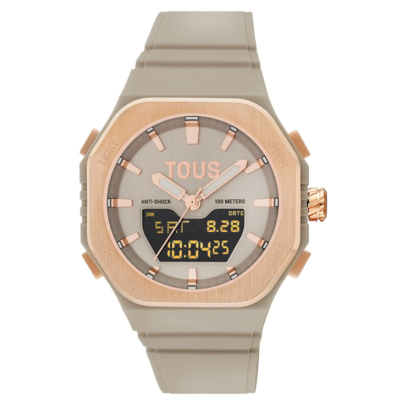 Rose-colored steel analog/digital Watch and taupe-colored nylon bracelet Bet - 1