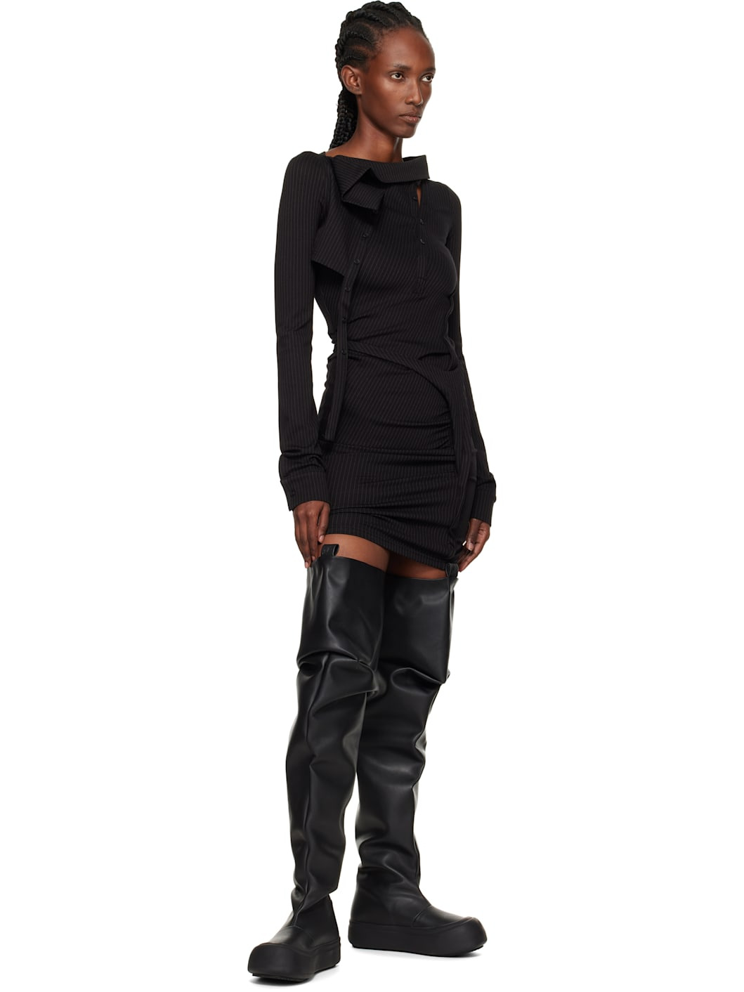 Black Thigh High Fisherman Boots - 5