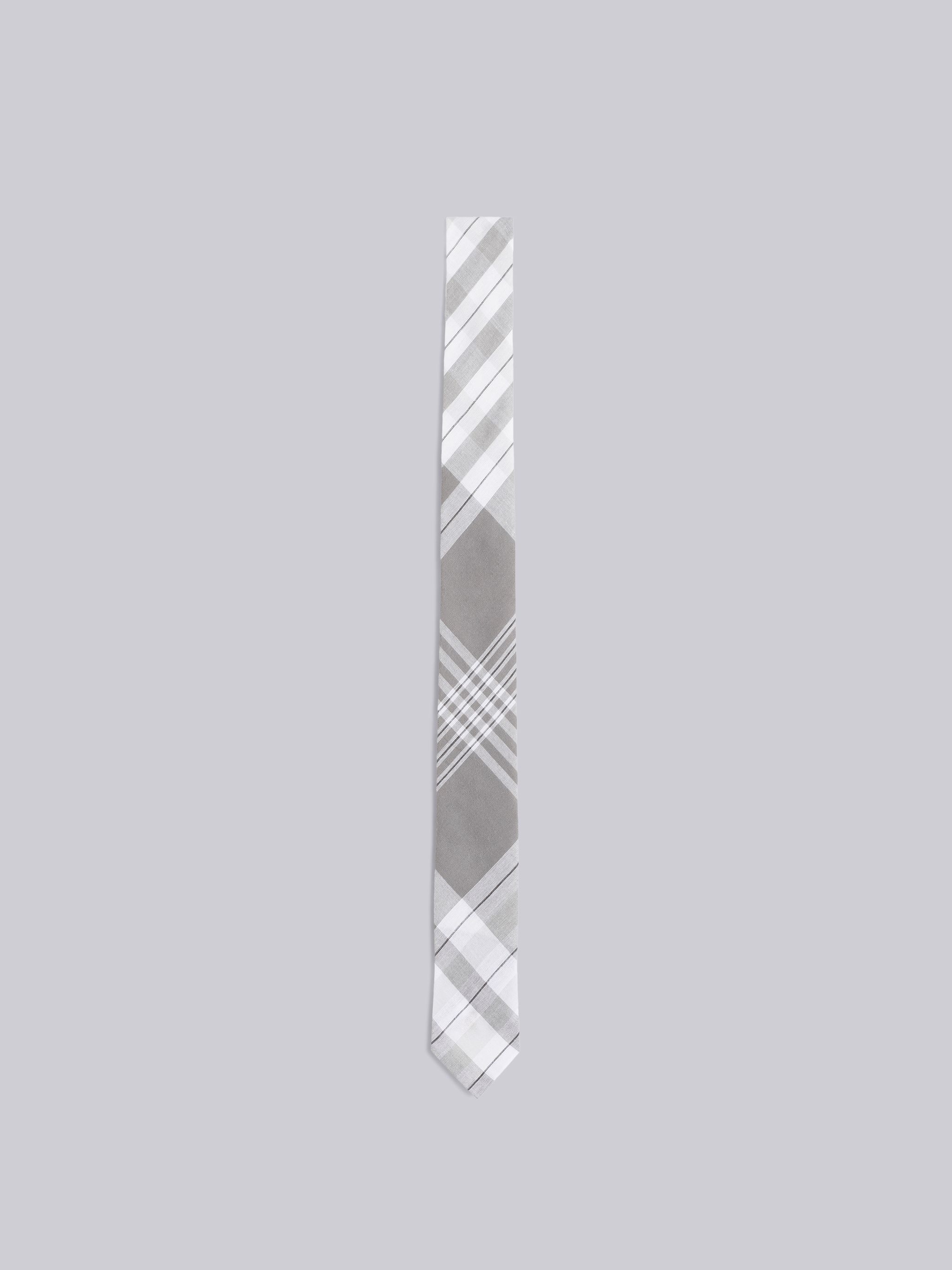 Medium Grey Cotton Large Plaid Madras Print Classic Tie - 1