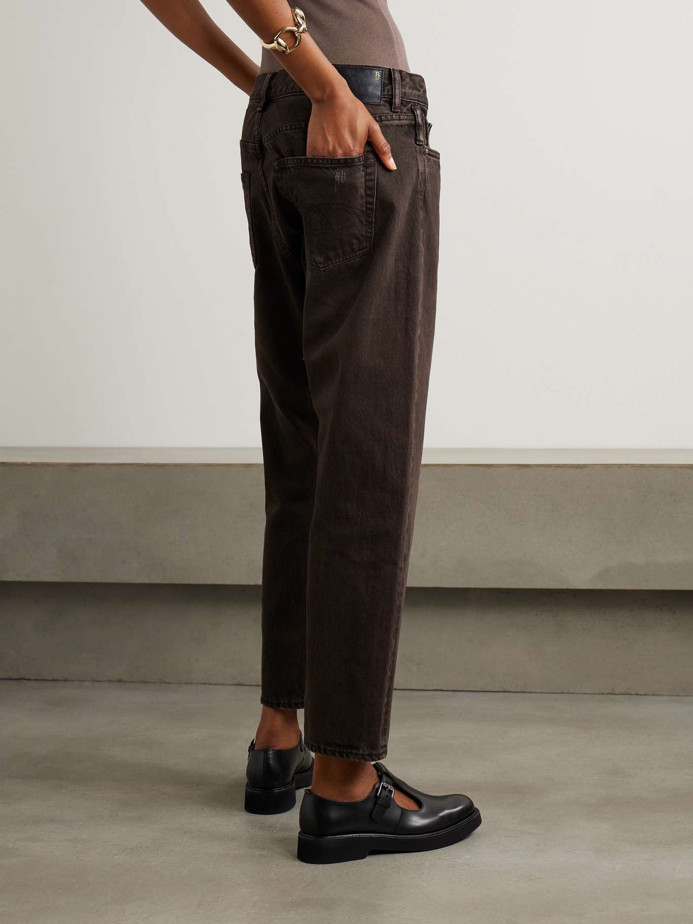 R13 Crossover asymmetric distressed low-rise boyfriend jeans