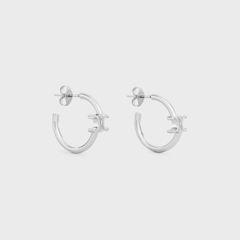 CELINE Triomphe Asymmetric Hoops in Brass with Rhodium Finish outlook