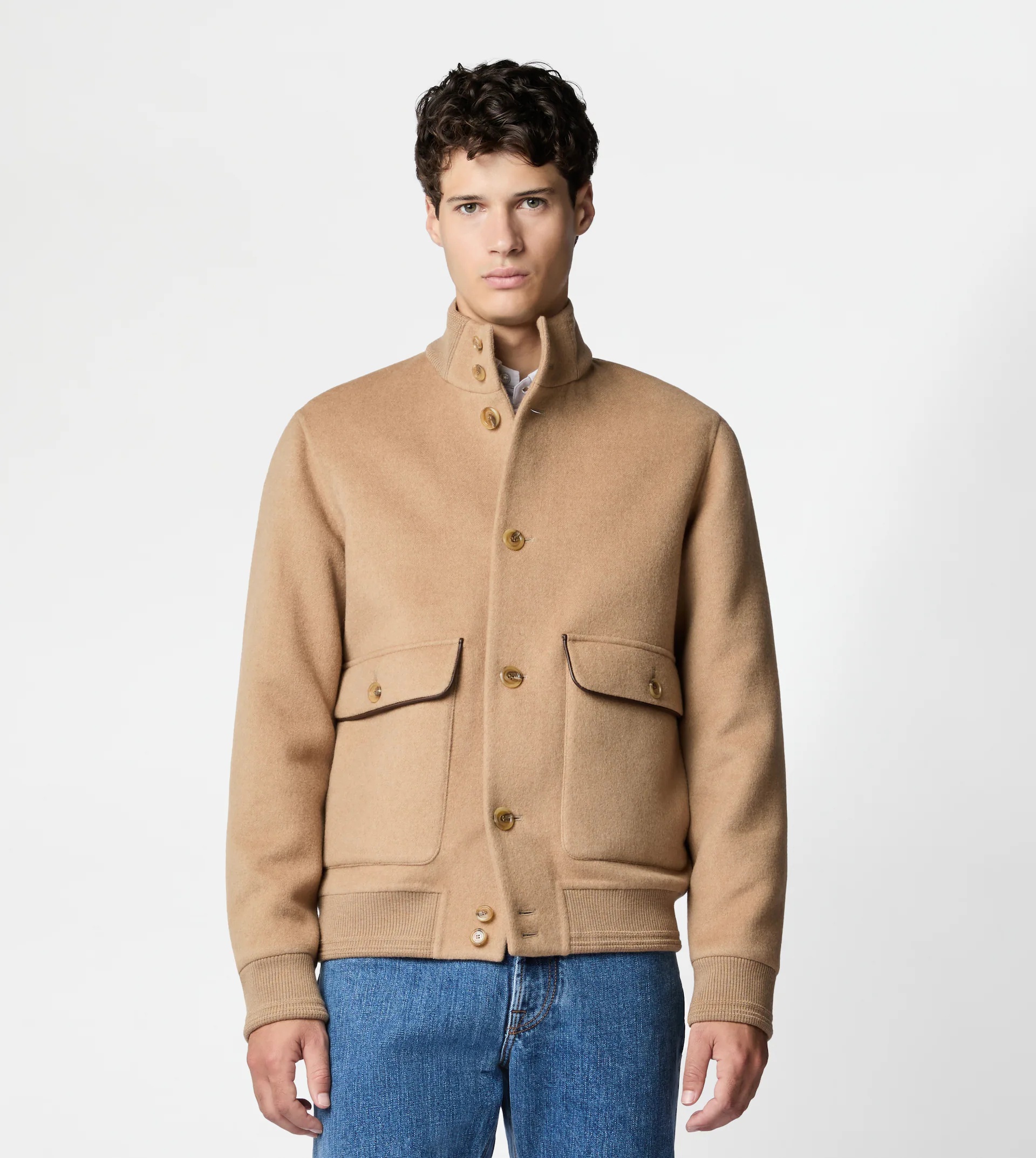 BOMBER JACKET IN CAMEL DOUBLE FABRIC - BEIGE - 4