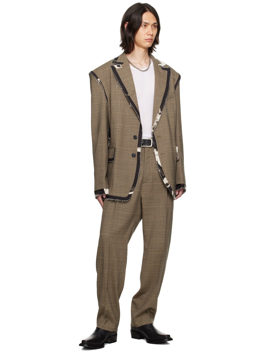 Beige & Black Tailored Trousers - 5
