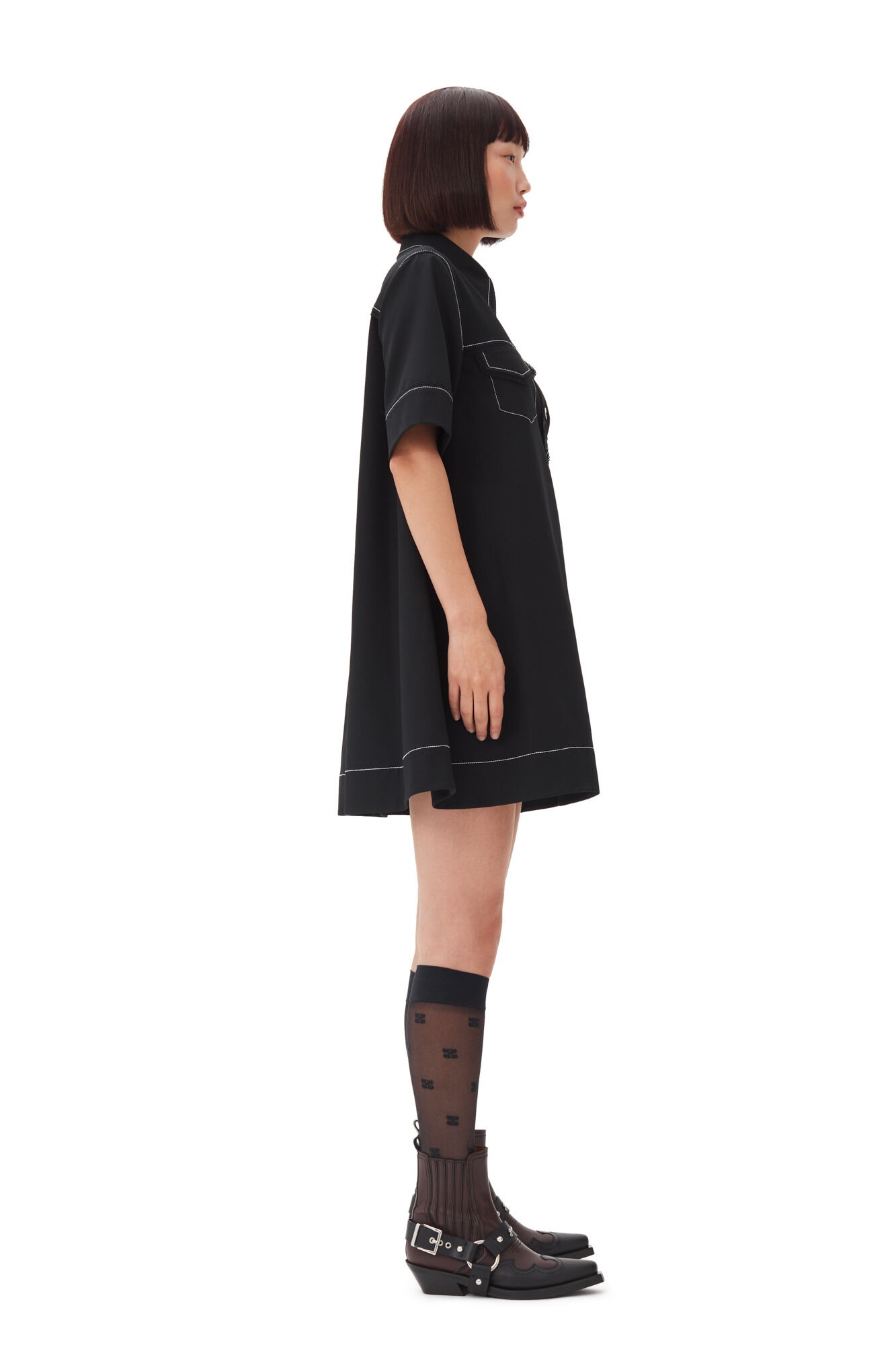 BLACK CREPE MINI DRESS - 5