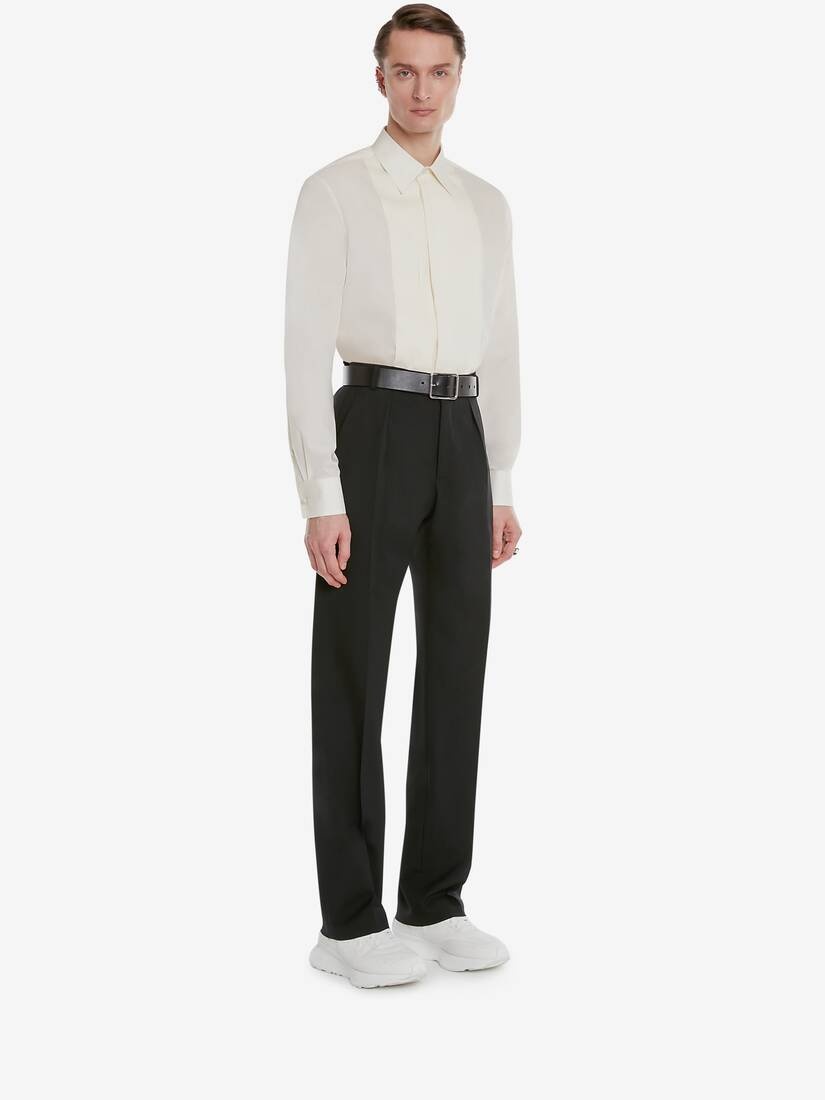 Men's Cotton Voile Pleated Bib Shirt in White - 3