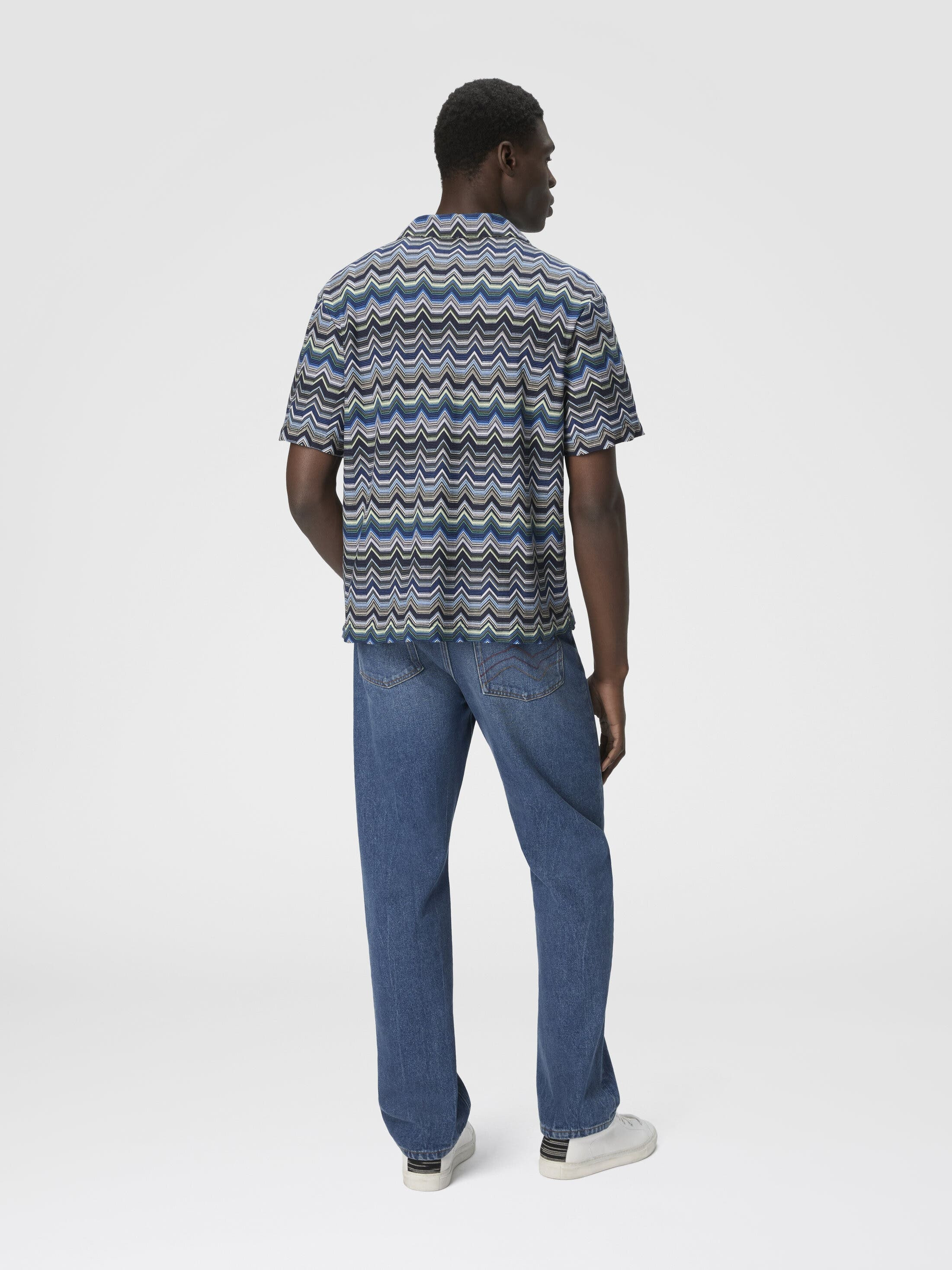 Missoni Bowling Shirt With Geometric Zigzag in Blue & Green at Nordstrom - 3