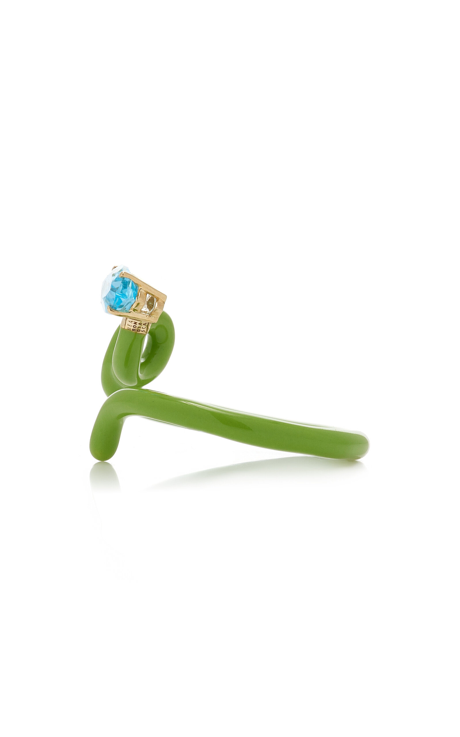 Baby Vine Enameled 9K Yellow Gold, Silver Topaz Ring green - 4